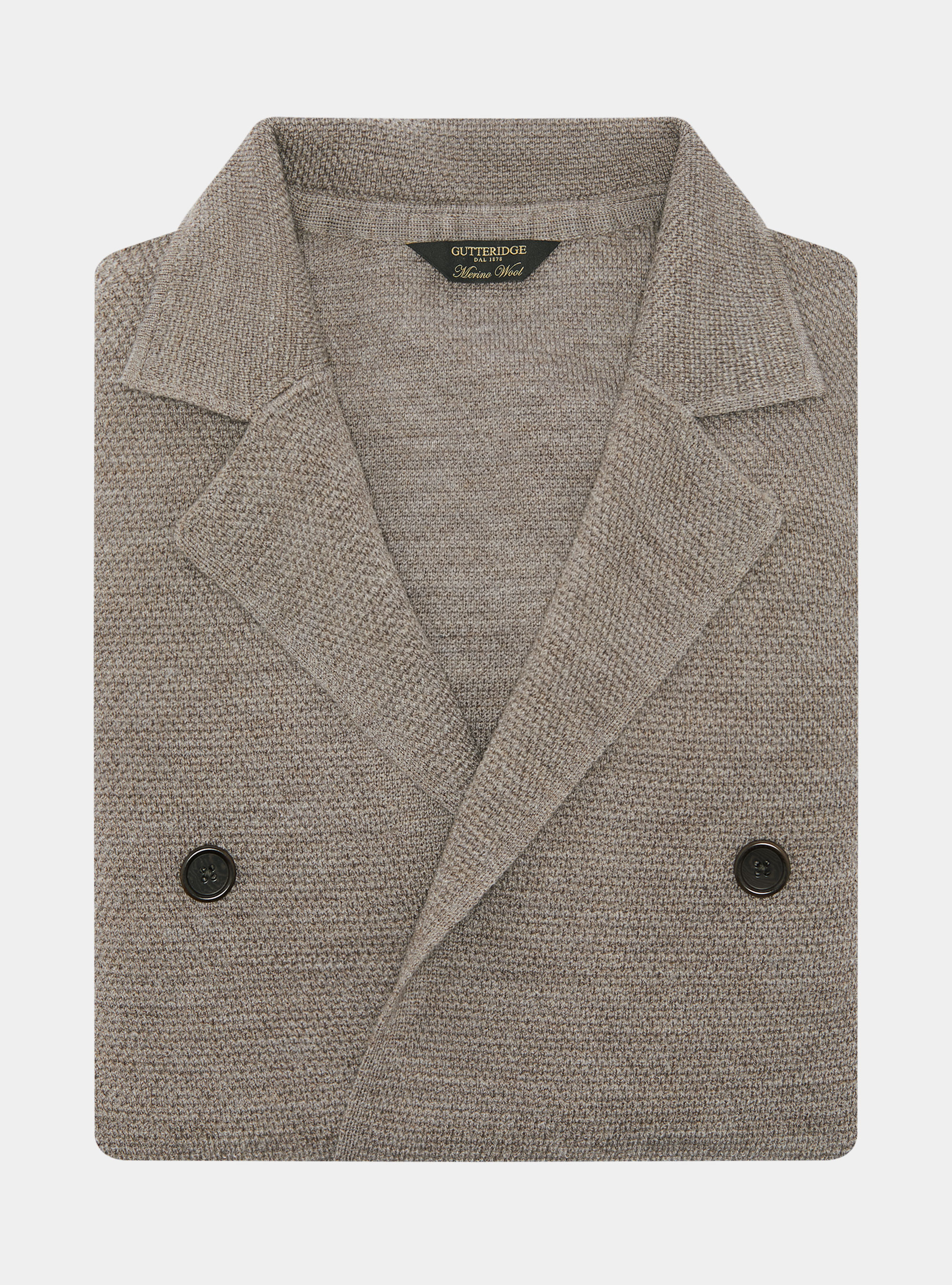 Giacca in maglia doppiopetto in lana merino, FANGO