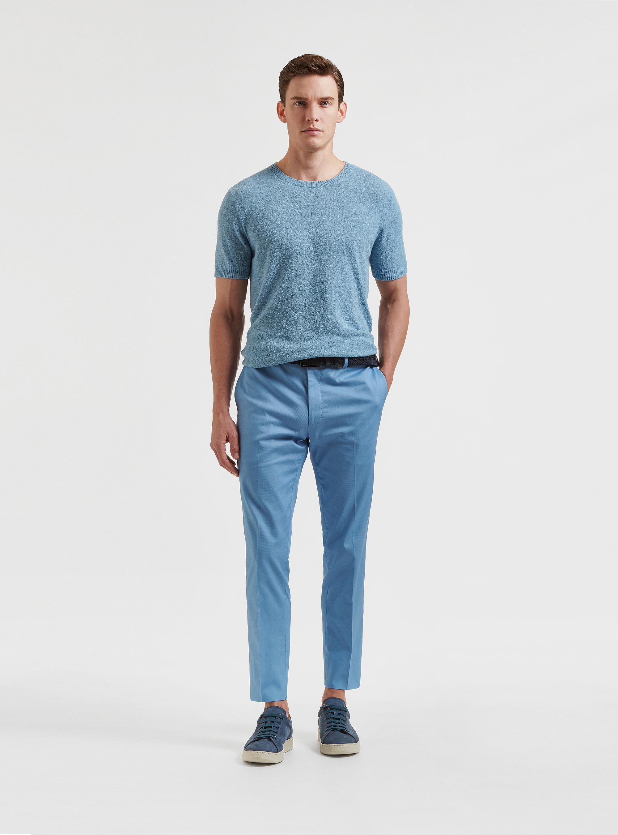 Pantaloni per abito in cotone armaturato, AZZURRO