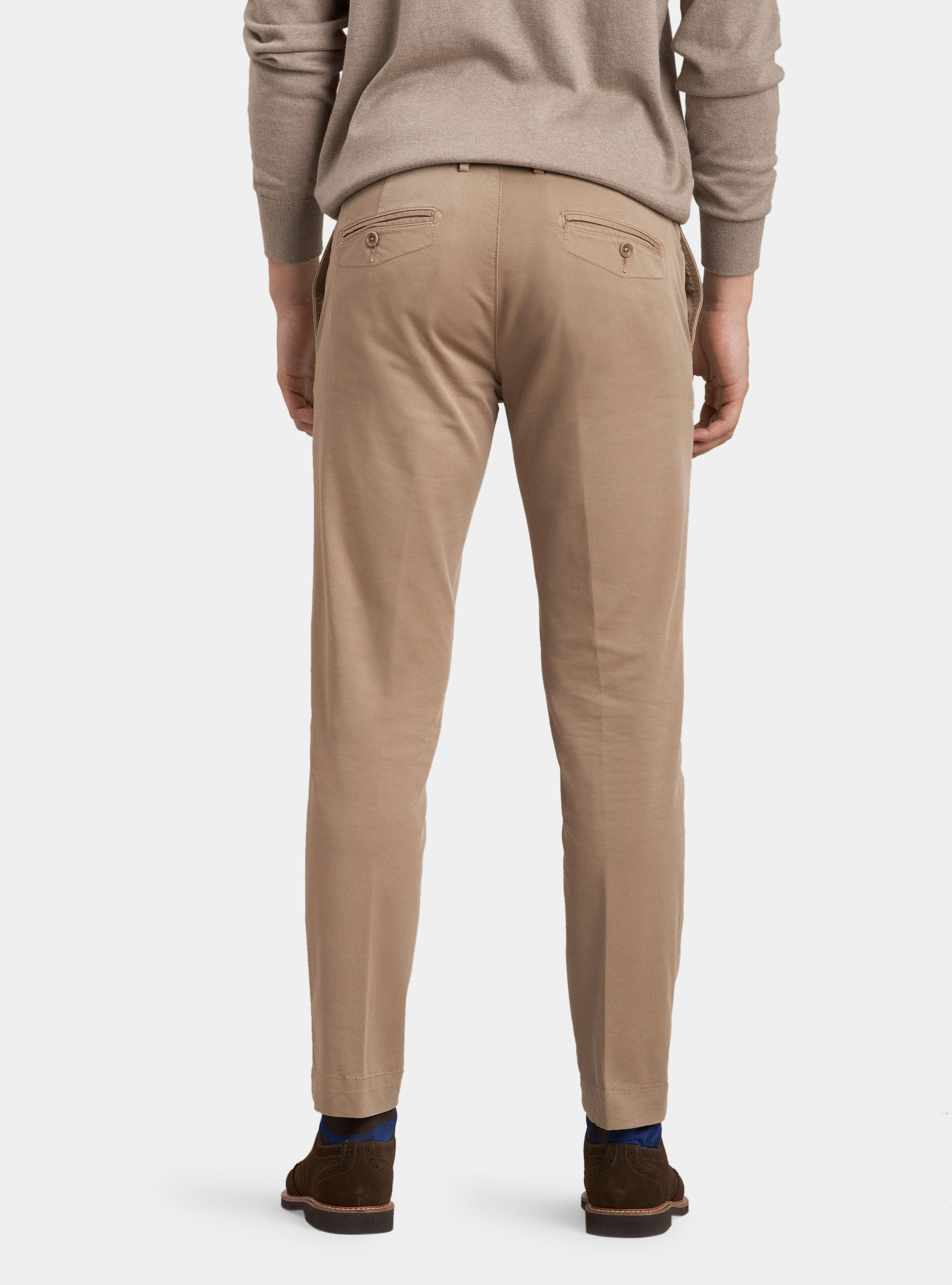 Stretch cotton twill chino trousers, SAND