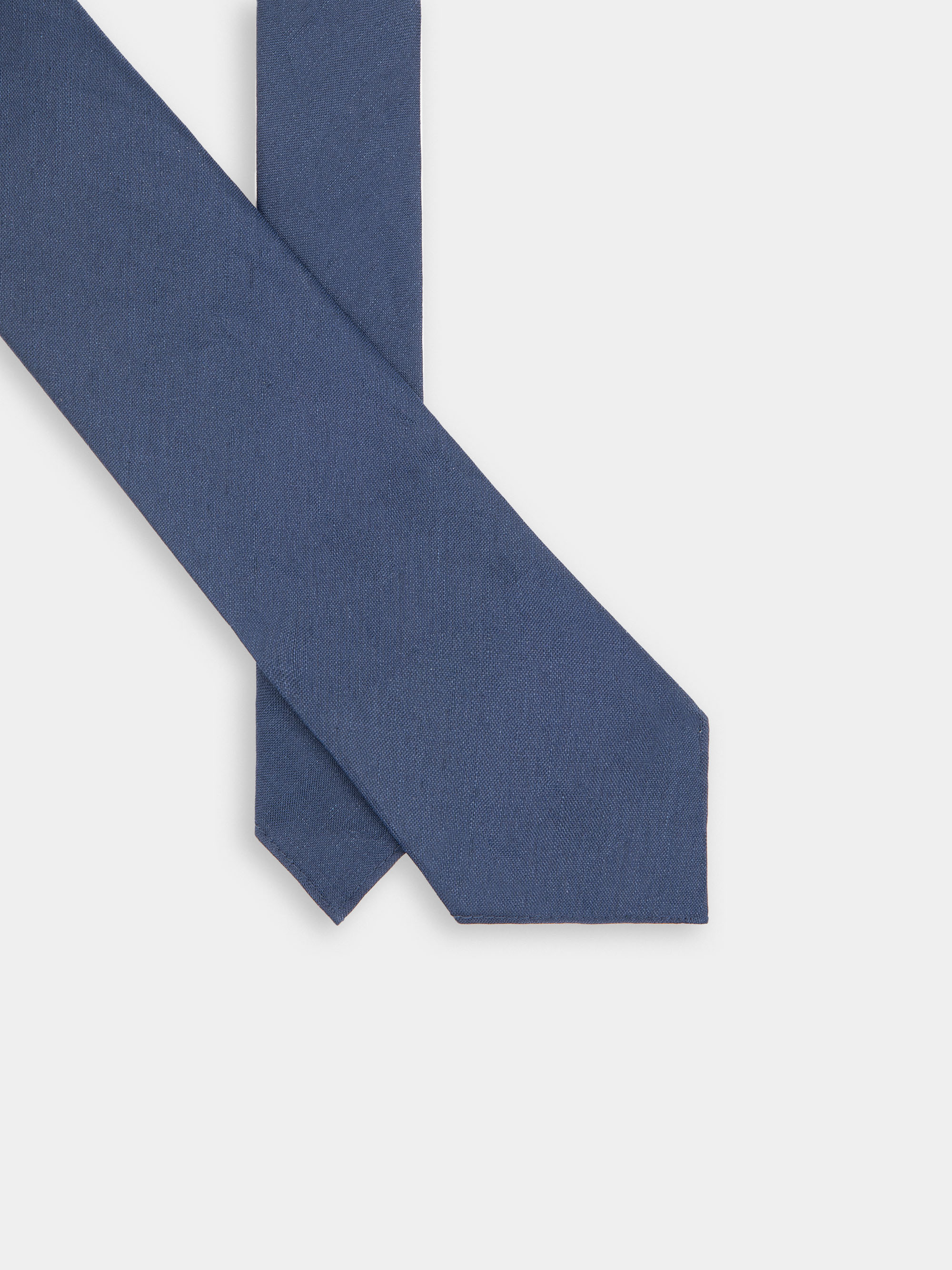 Cravatta tinta unita in lino e cotone, BLU NAVY