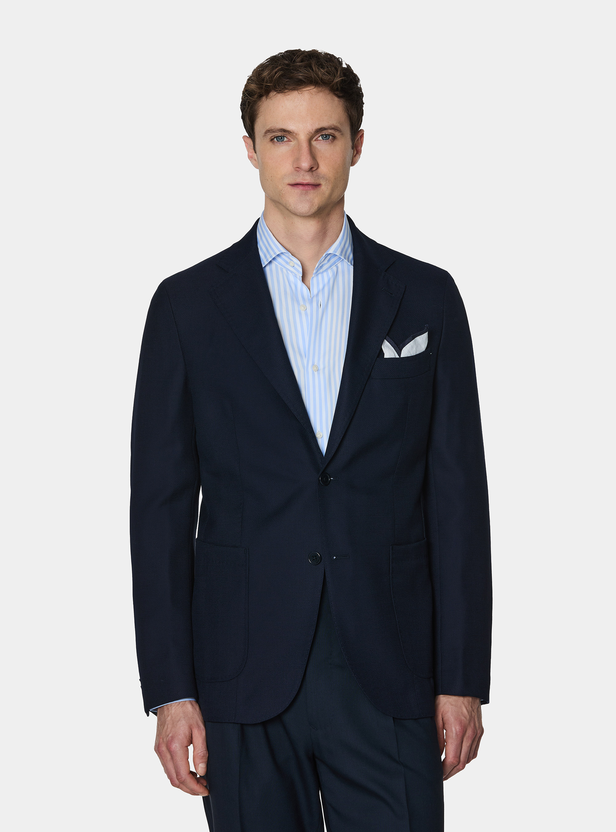 Giacca hopsack in lana Vitale Barberis Canonico, BLU NAVY