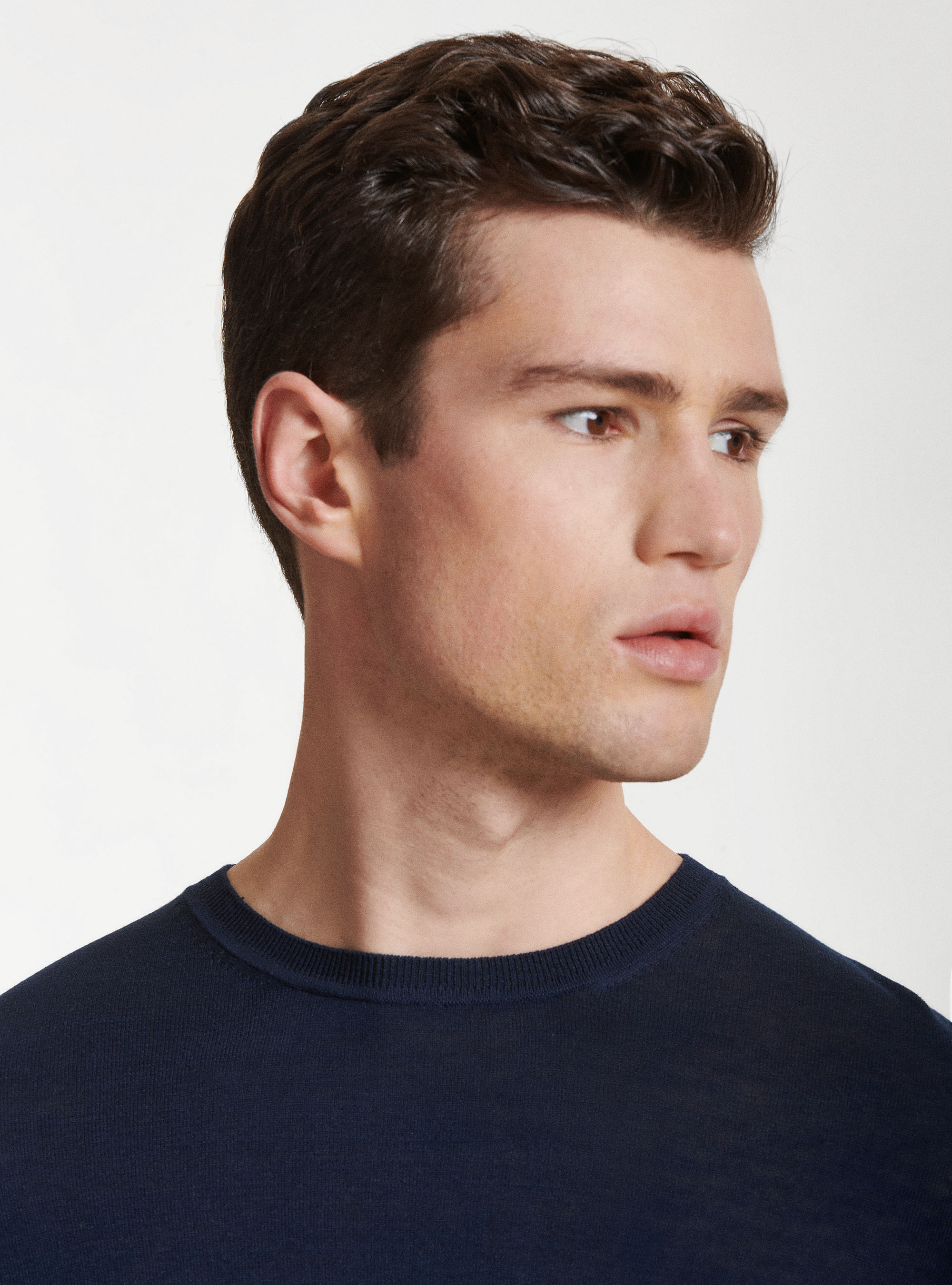 Maglia girocollo in seta e cotone, BLU NAVY