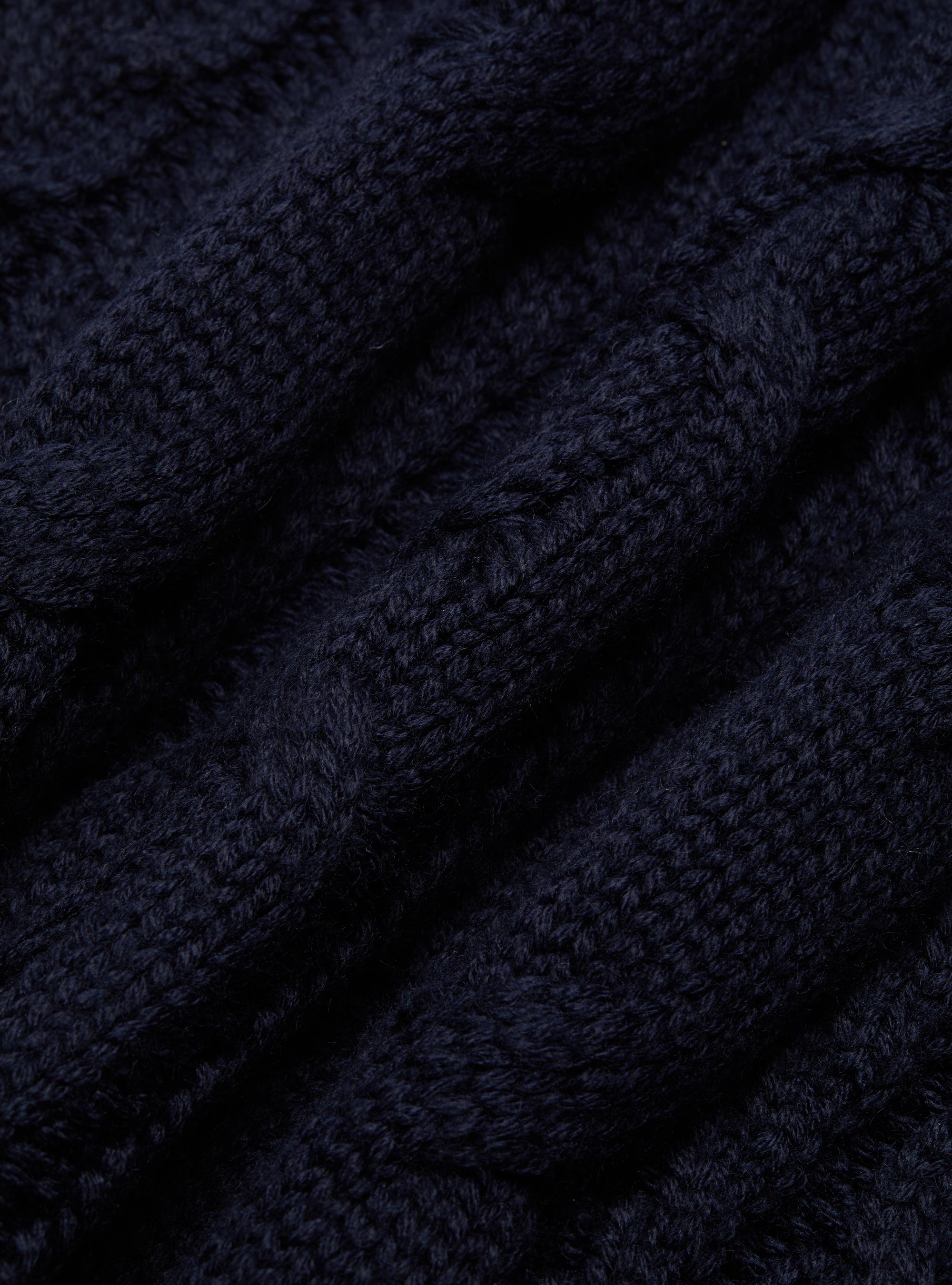 Maglia collo alto in misto lana con treccia, BLU NAVY