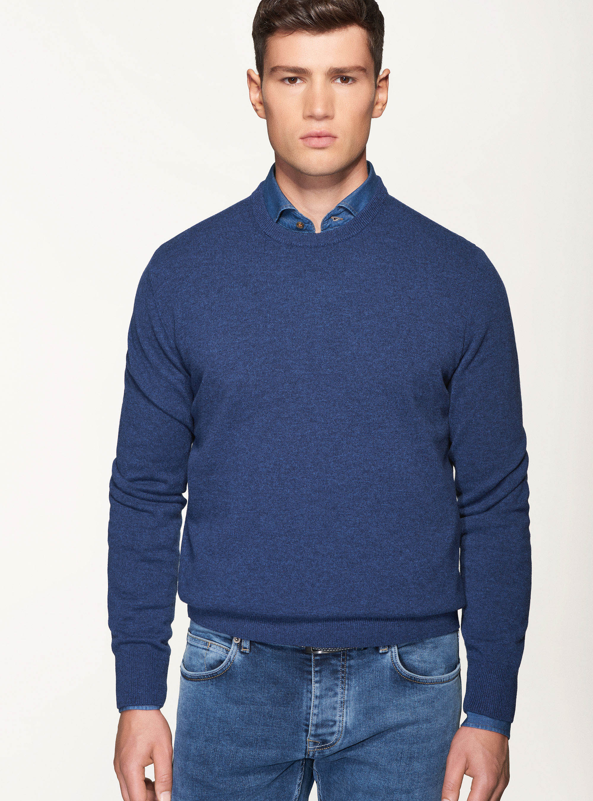 Maglia girocollo in lana lambswool e cashmere, INCHIOSTRO
