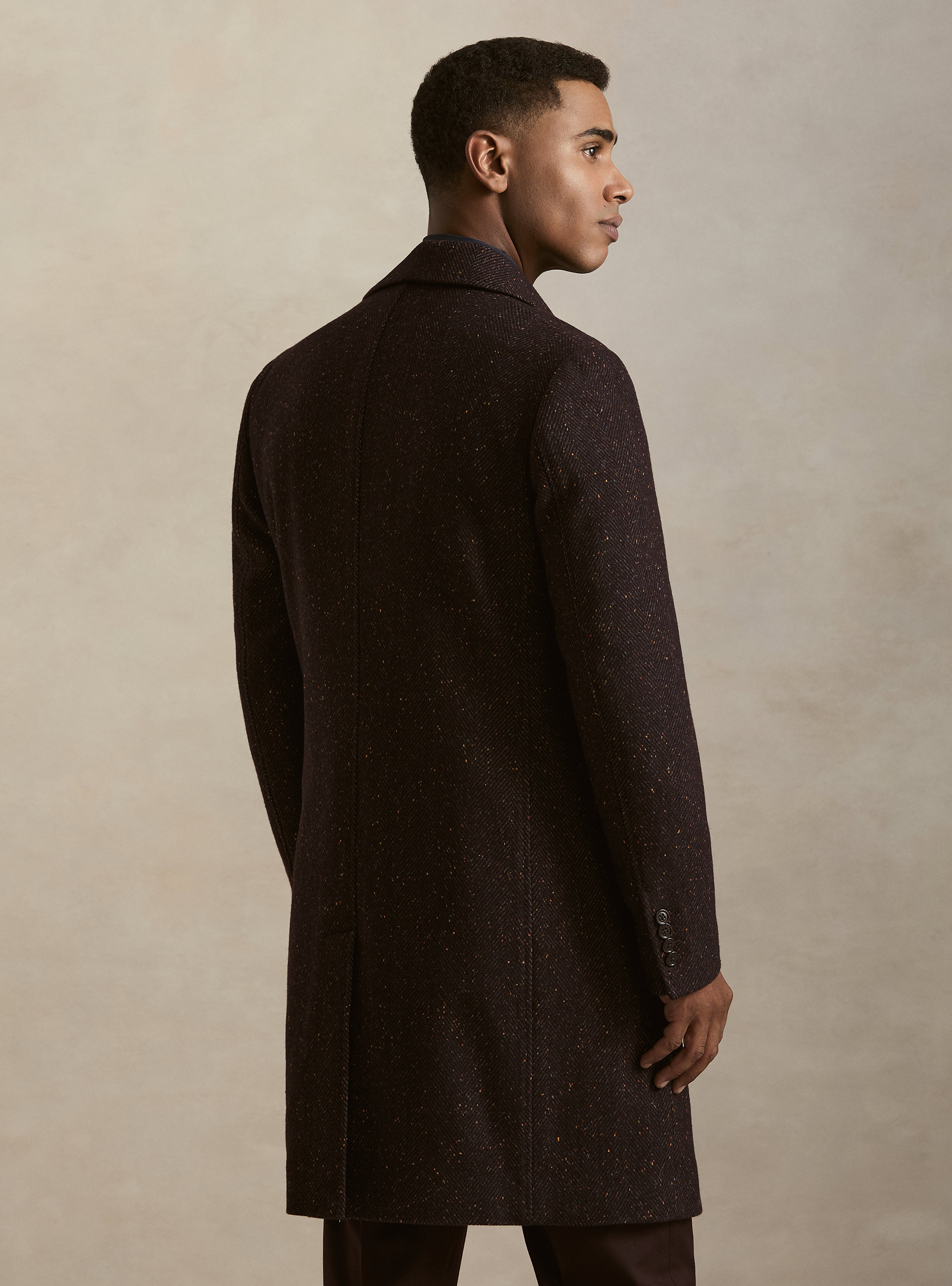 Wool-blend boutonn&eacute; coat, BORDEAUX