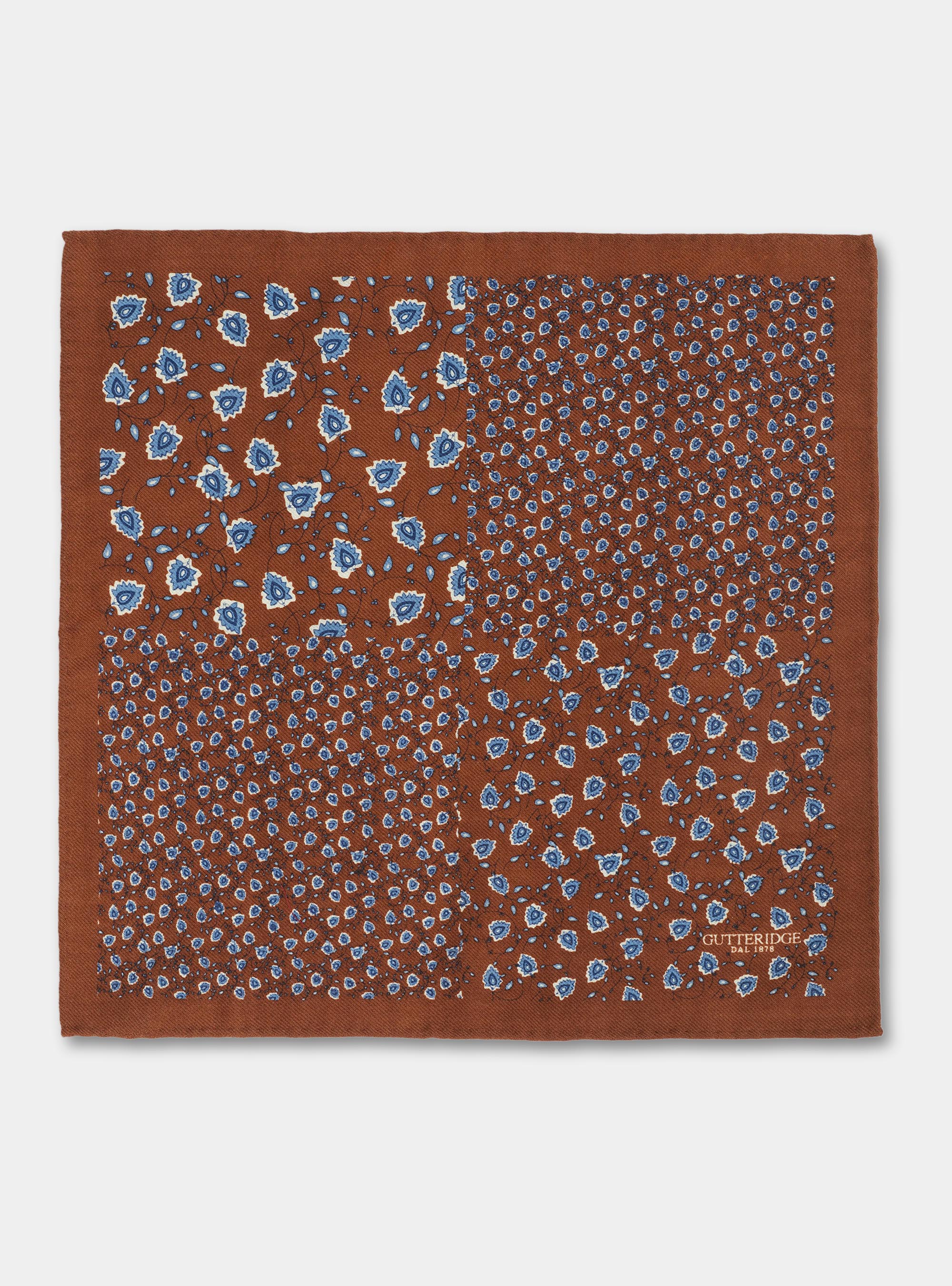 Flower print wool pocket square, MULTICOLOR