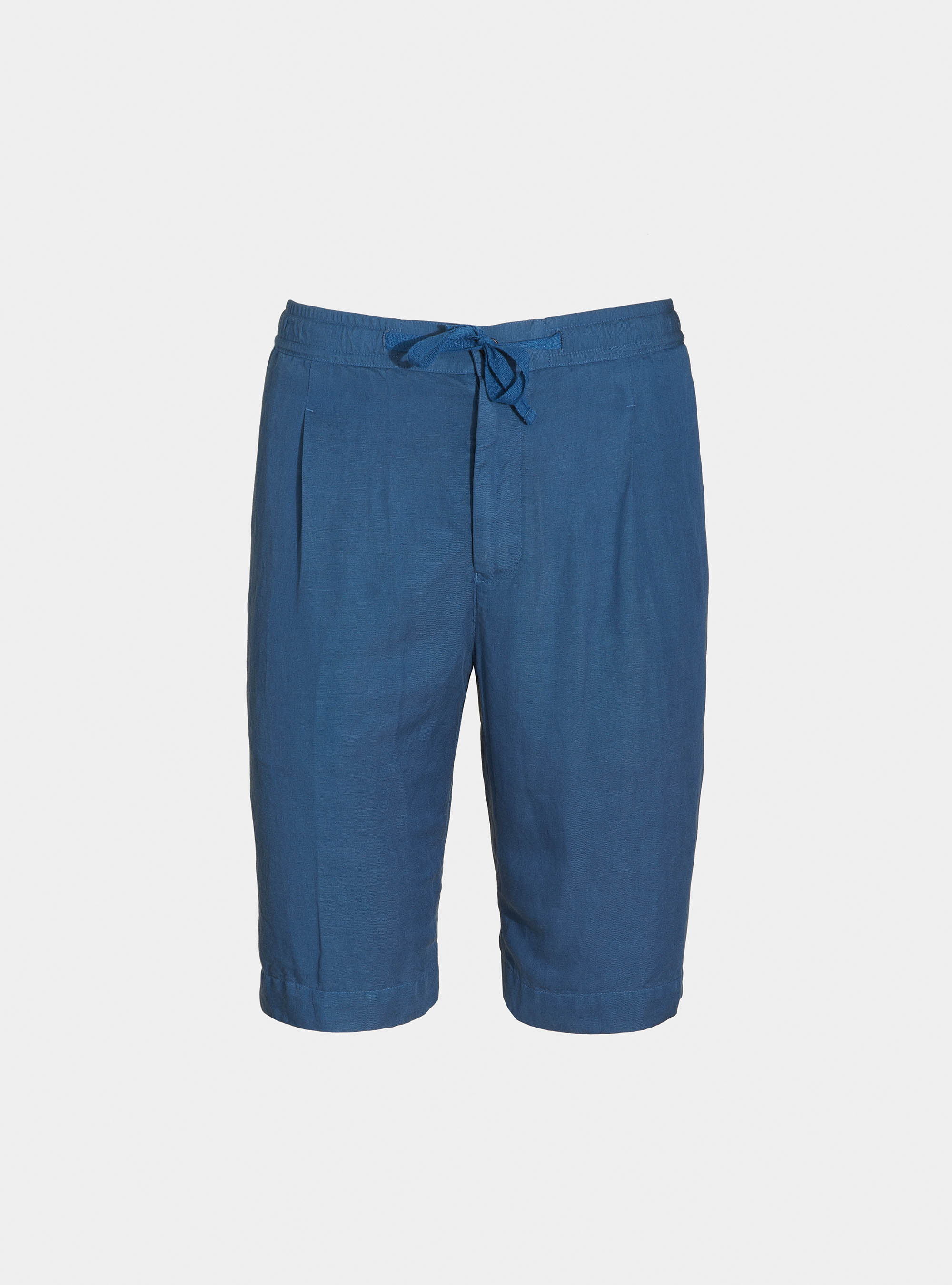 Linen blend bermuda shorts with drawstrings, BLUE ROYAL