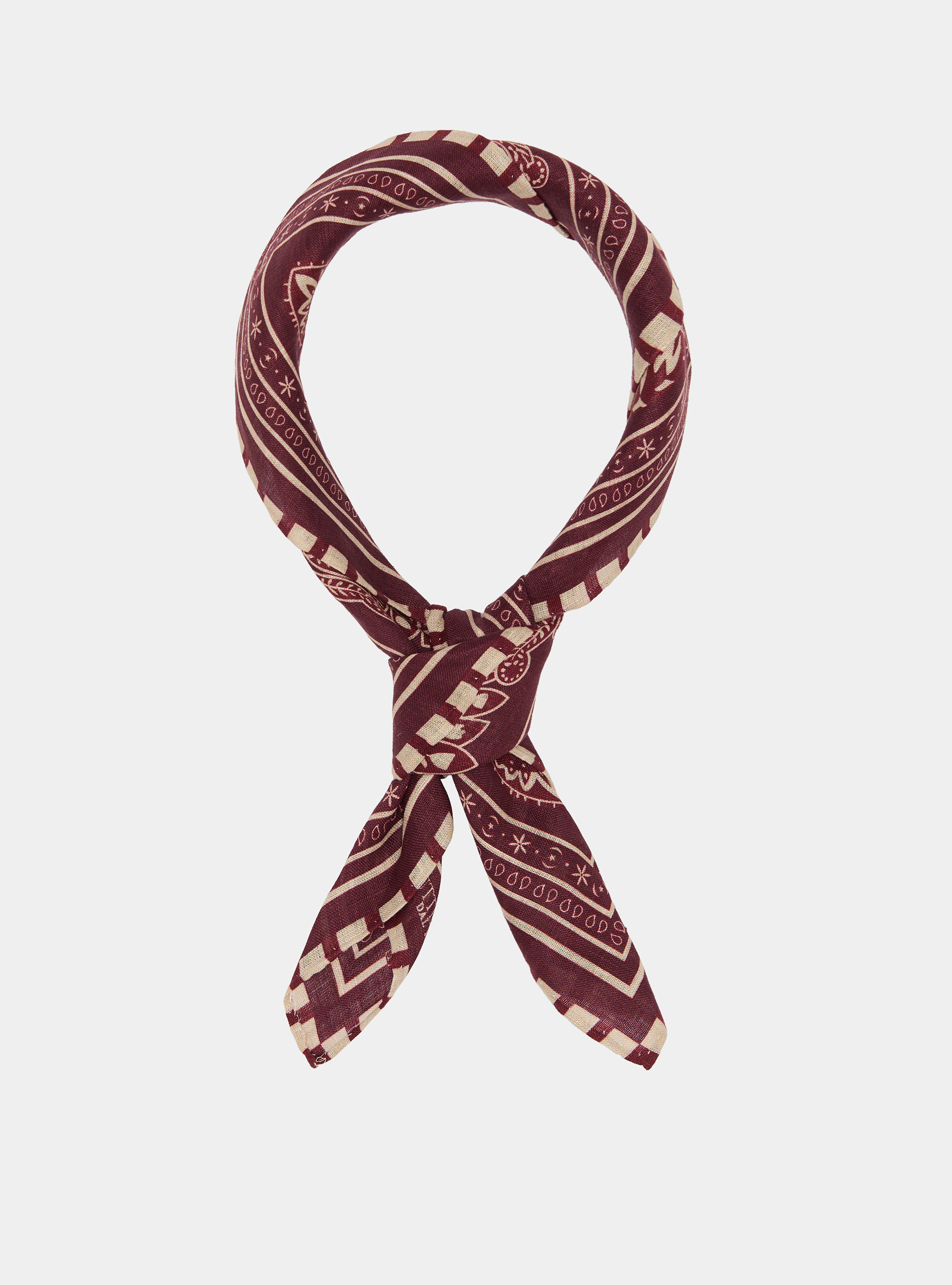 Foulard stampato fantasia bandana in lino, BORDEAUX