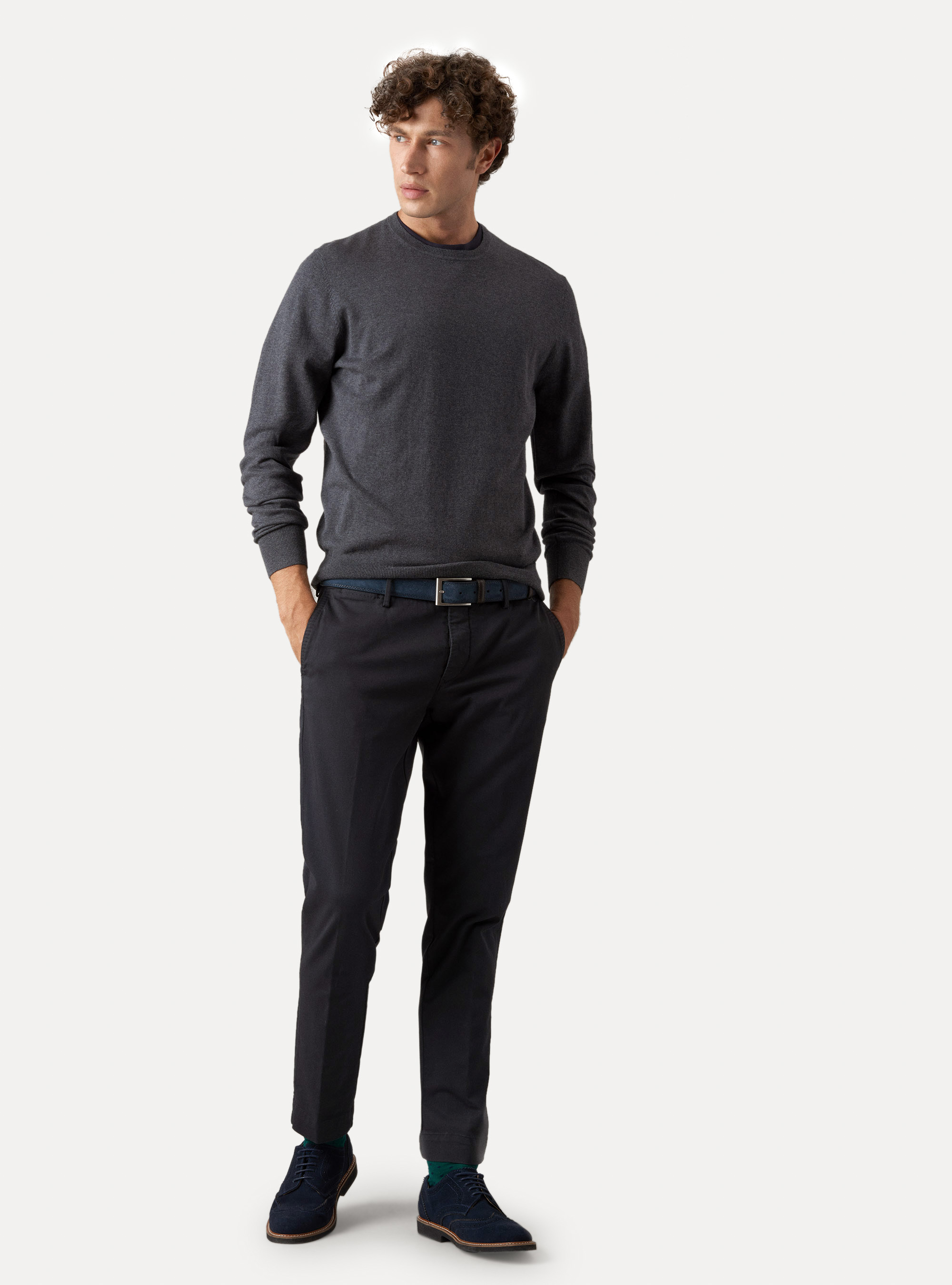 Jersey de punto de algod&oacute;n y cachemira de cuello redondo., GRIS MARENGO