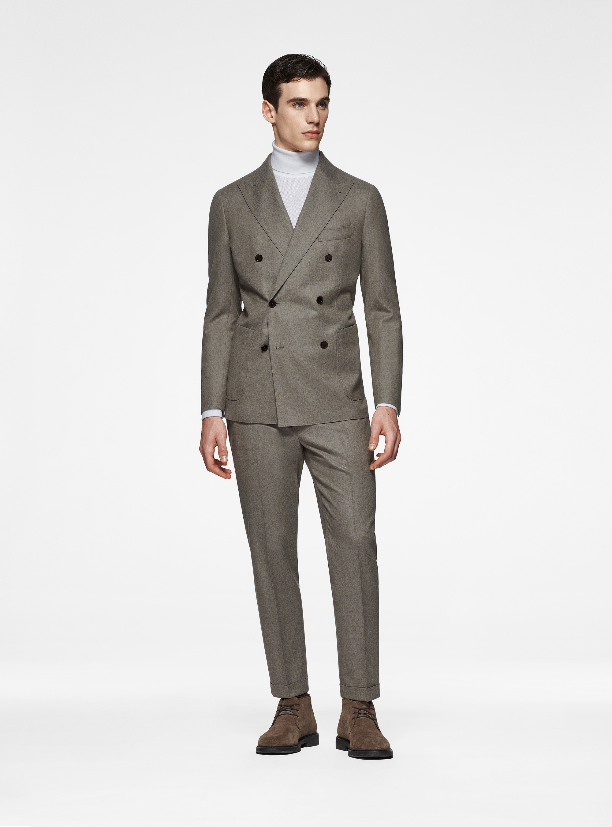 Giacca doppiopetto in flanella Vitale Barberis Canonico, SABBIA