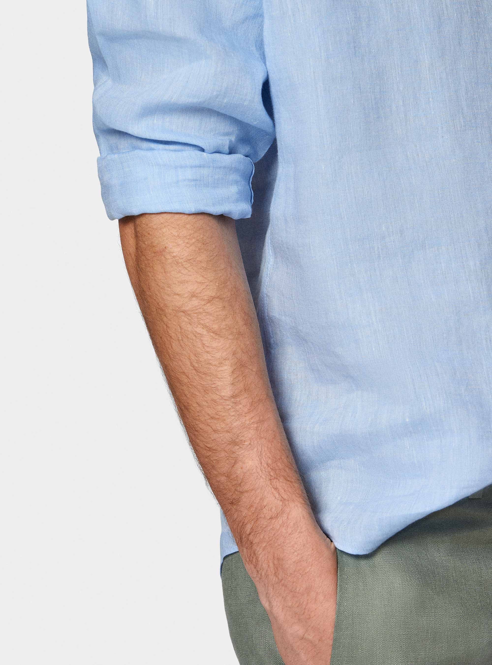 Camisa coreana de lino puro, CELESTE