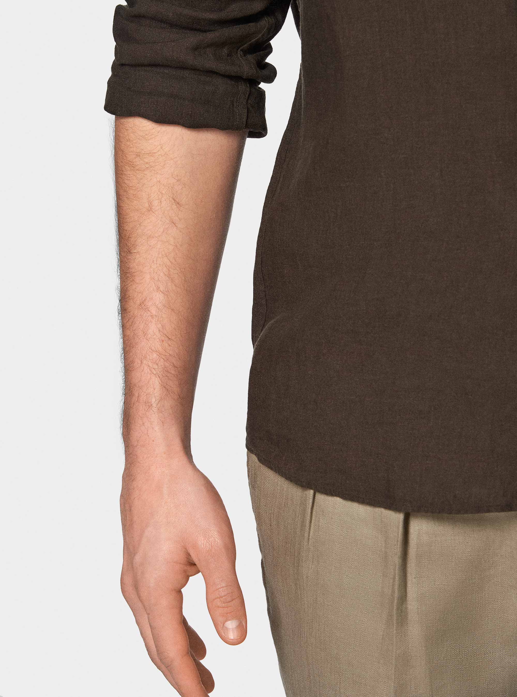 Camicia in puro lino, MARRONE