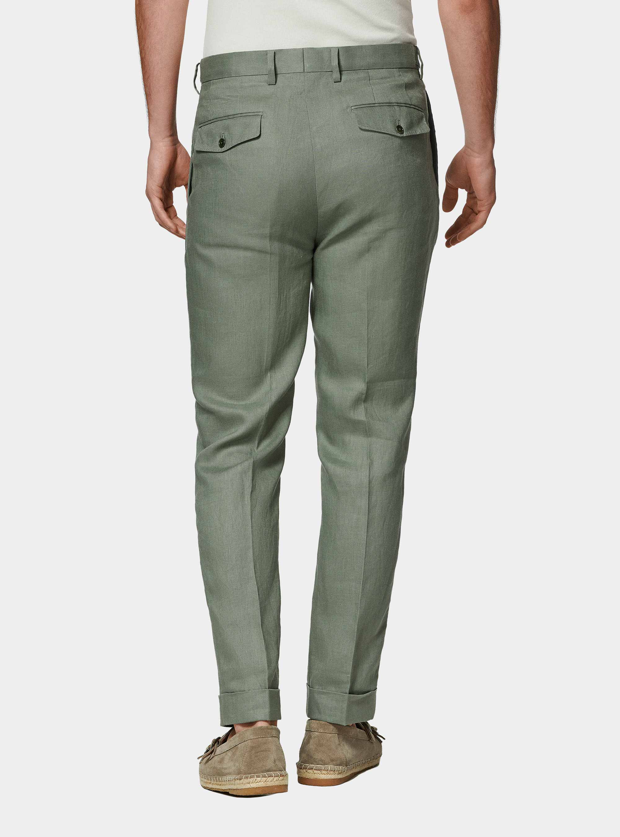 Pantaloni doppia pince in puro lino, SALVIA 0602C