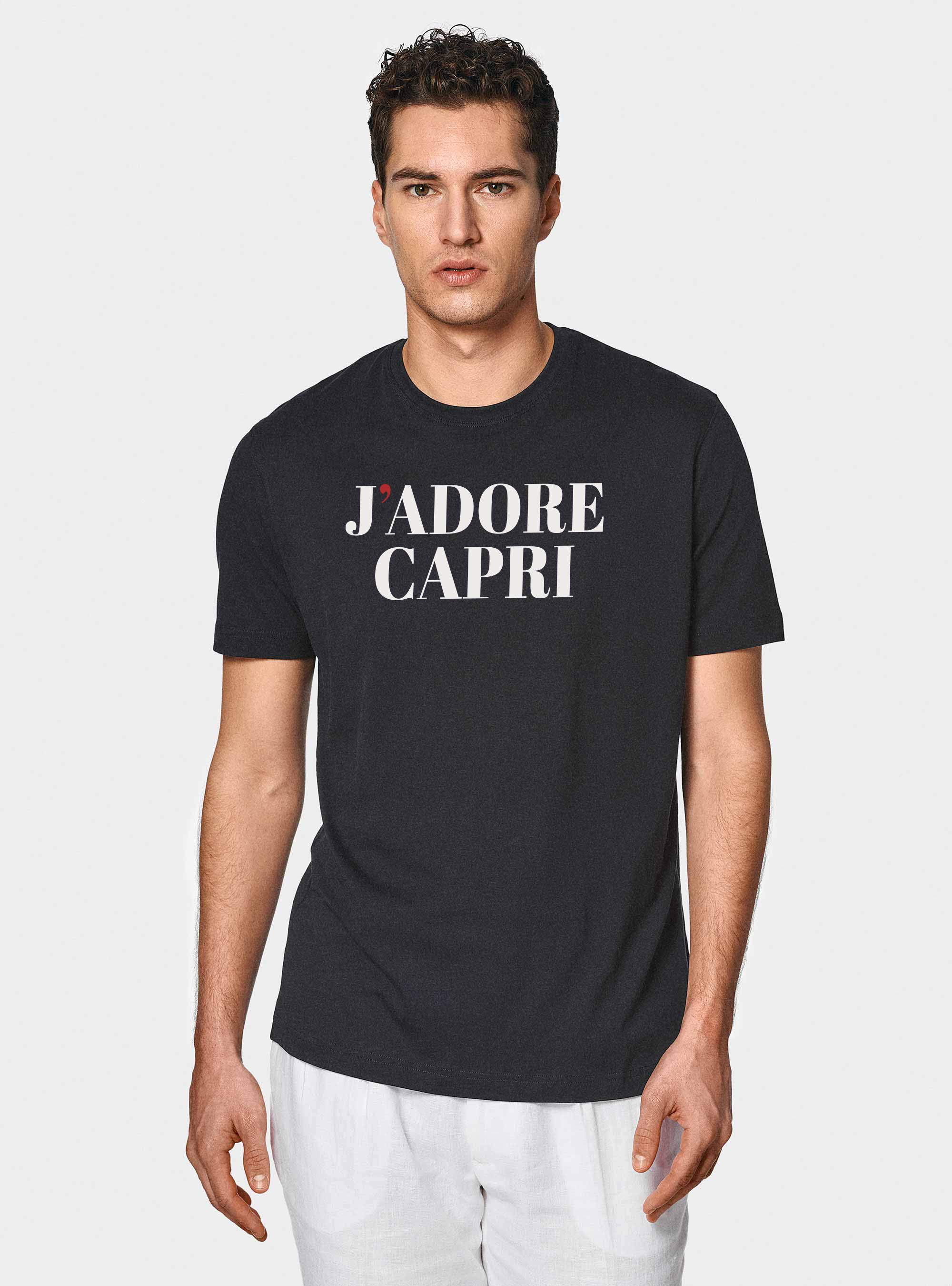 T-shirt in cotone Supima con stampa J'adore Capri, BLU NAVY