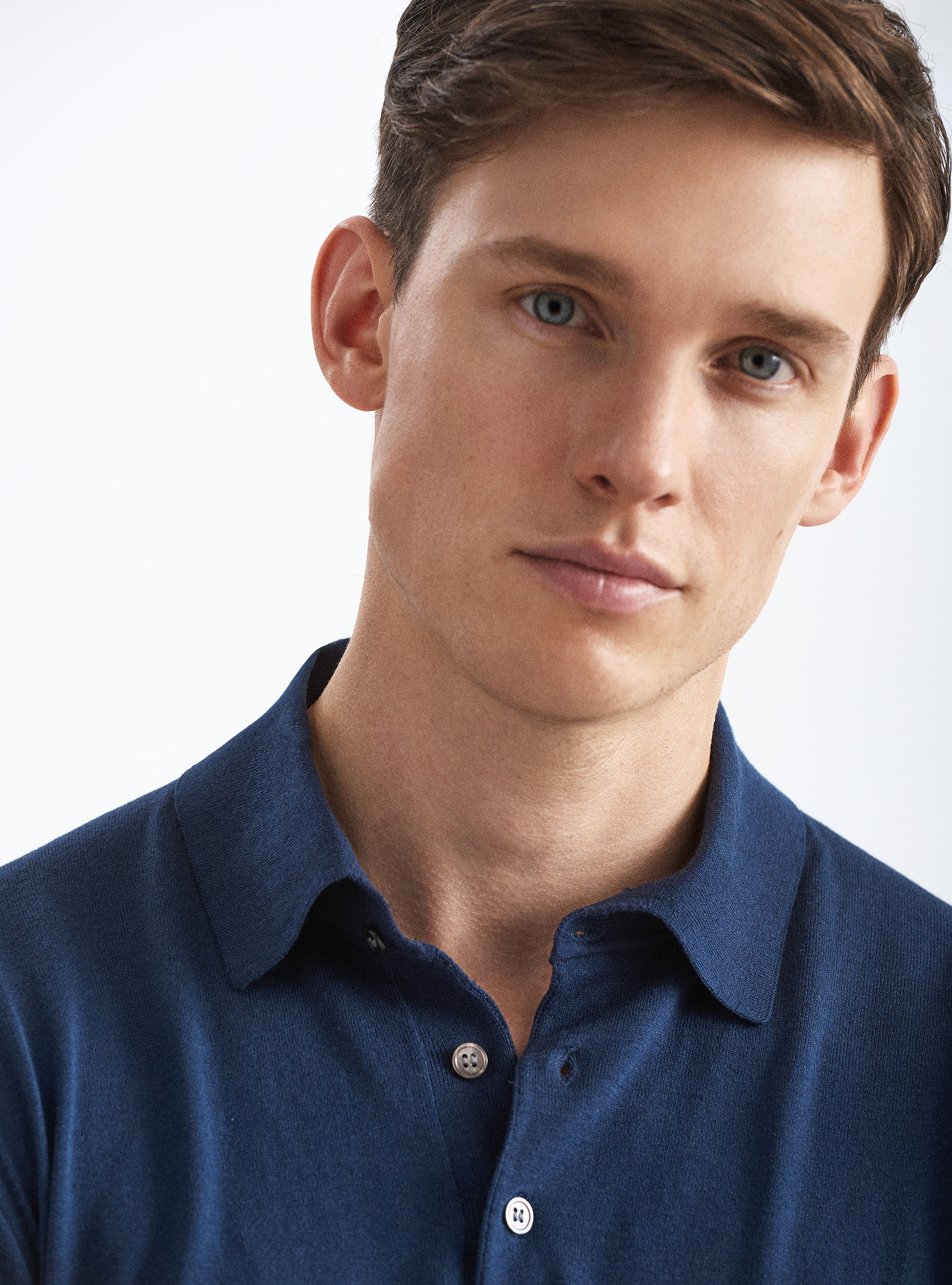 Polo en soie et coton, BLEU MARINE