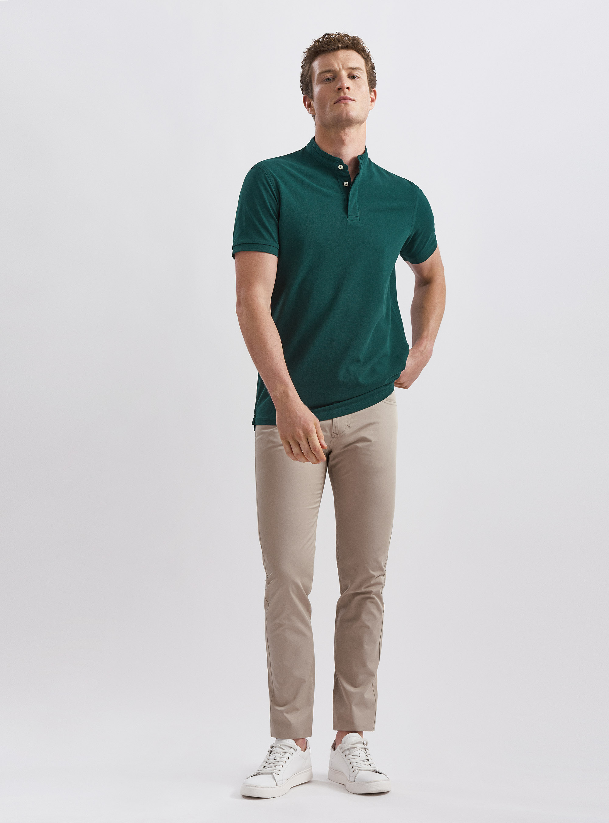 Pantaloni 5 tasche in twill di cotone leggero, SABBIA