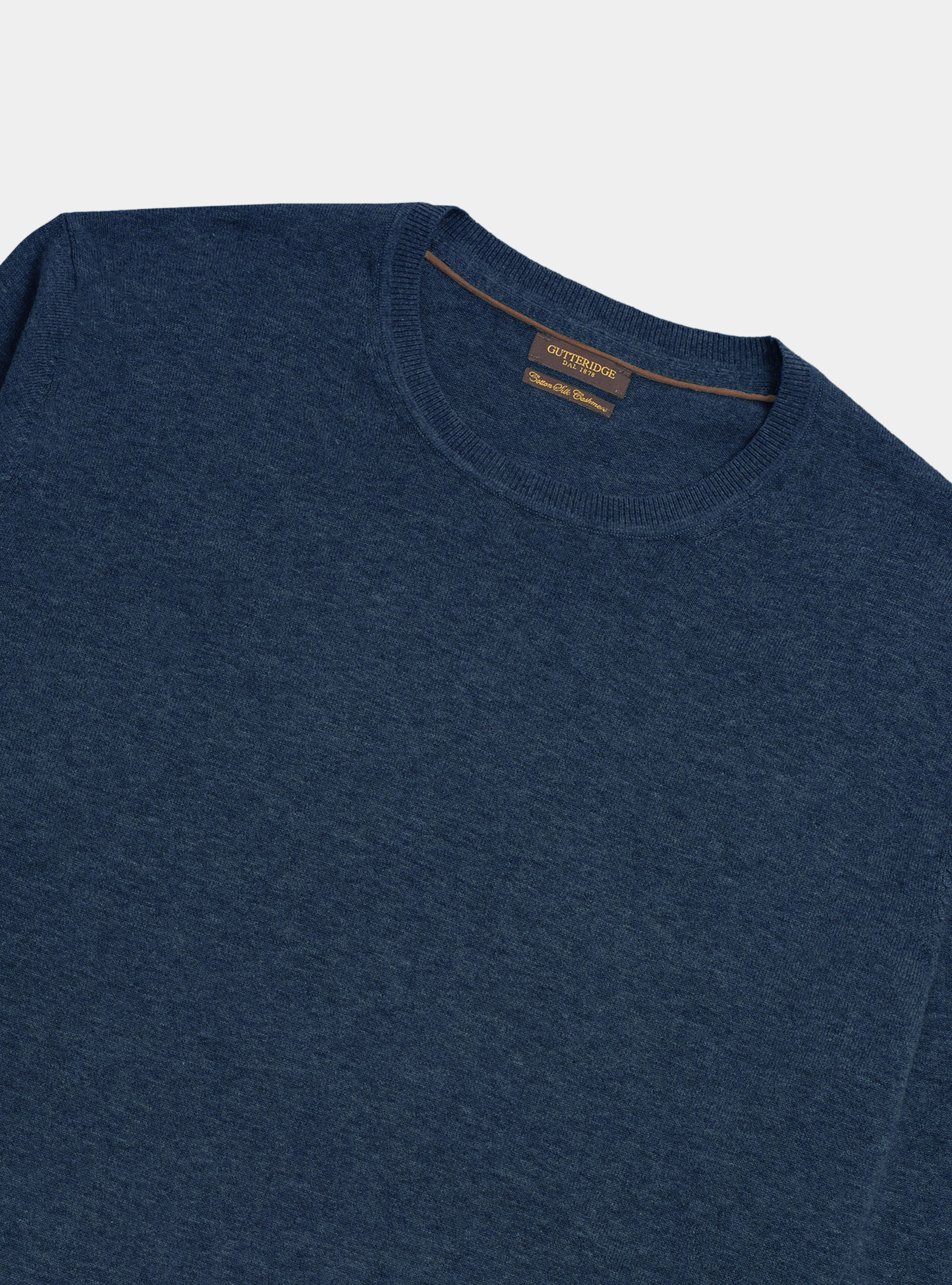 Jersey de punto de algod&oacute;n y cachemira de cuello redondo., AZUL TINTA
