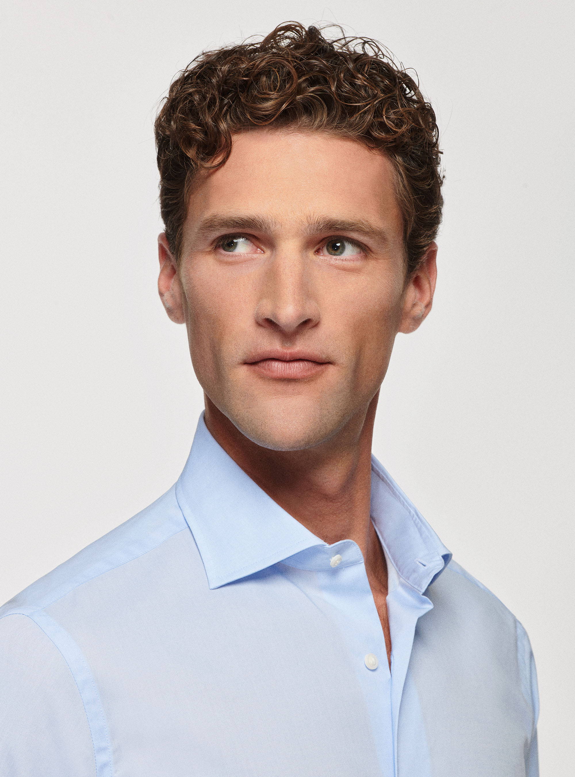 Camicia in popeline stretch, AZZURRO