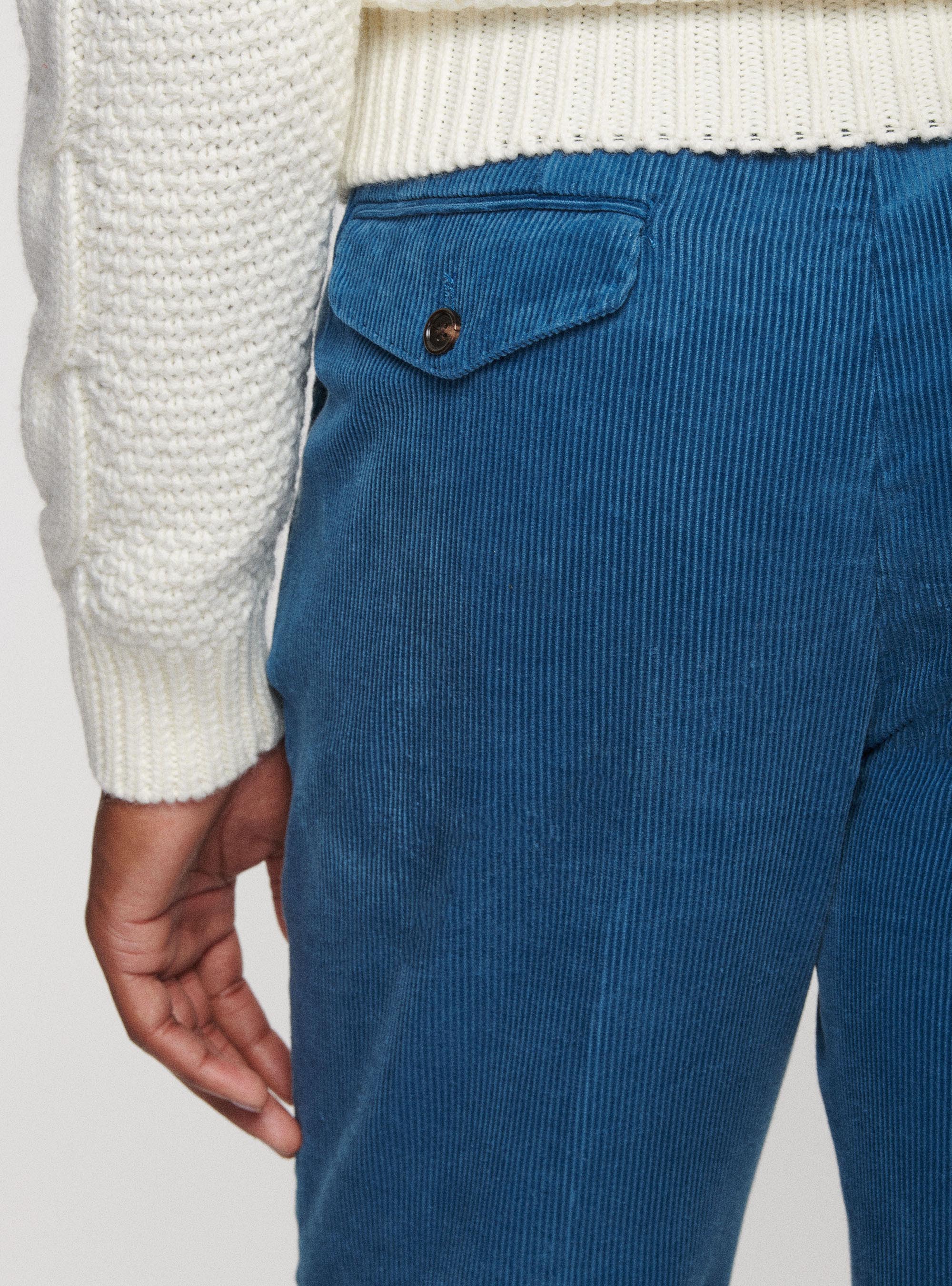 Pantaloni in velluto con pince, 0243C DENIM