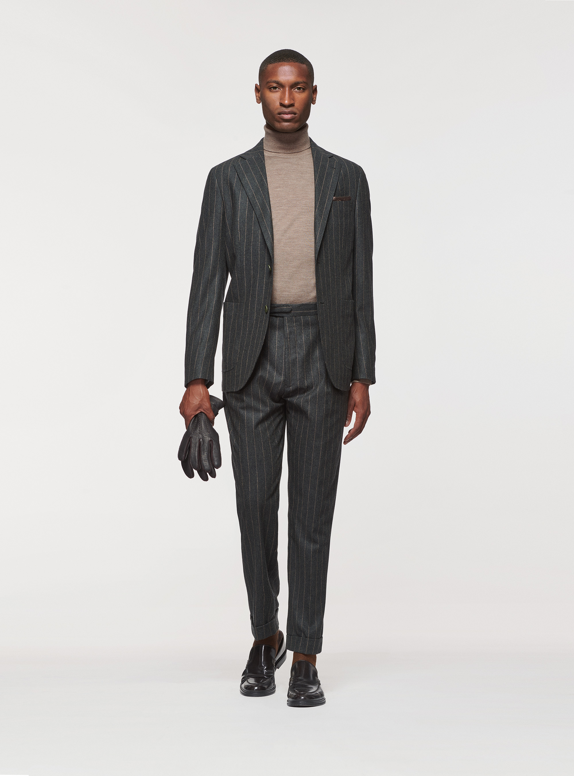 Pantaloni gessati in lana Reda, VERDE