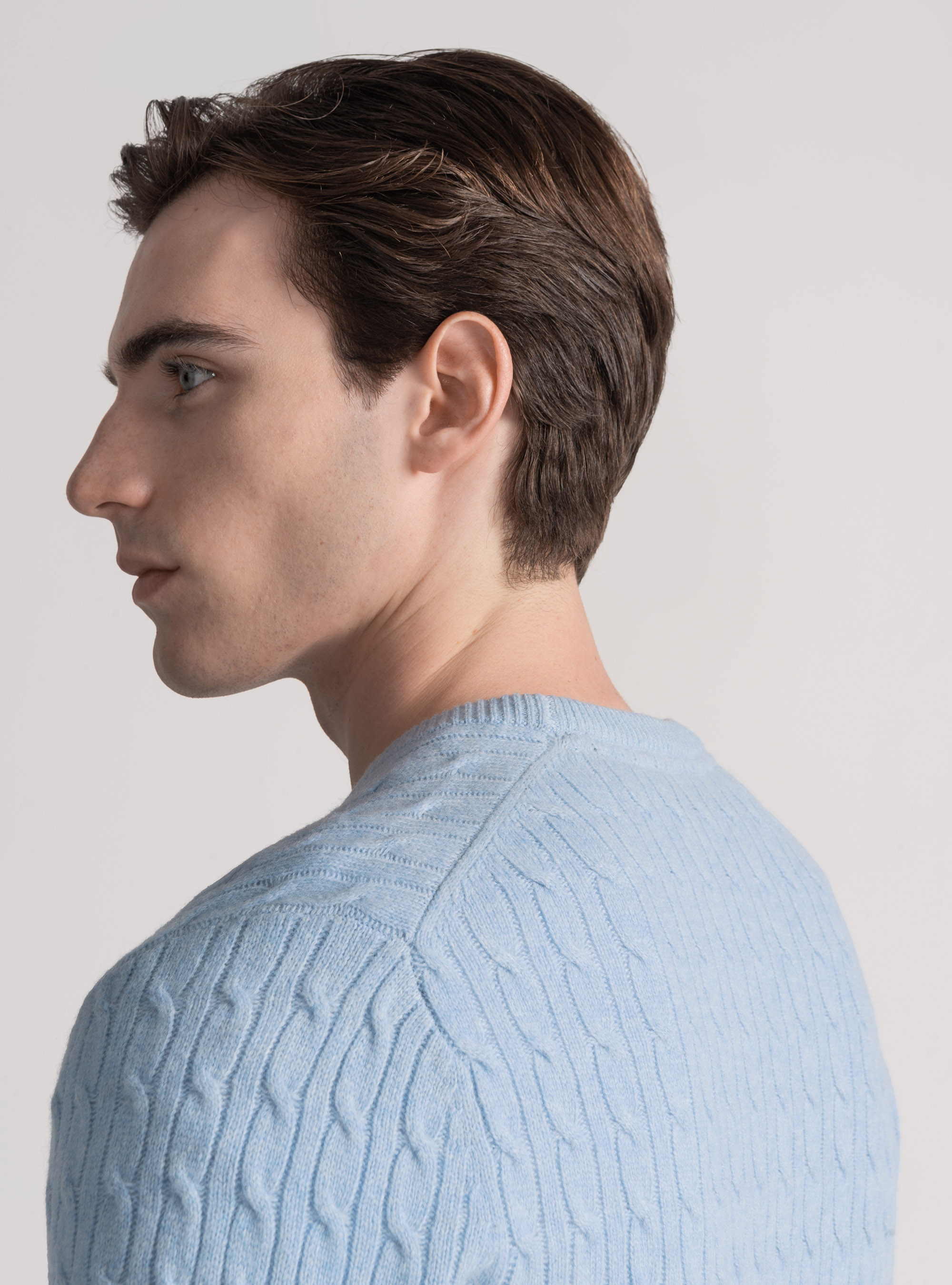 Cashmere wool crew-neck sweater with braid, AZZURRO POLVERE 0283C