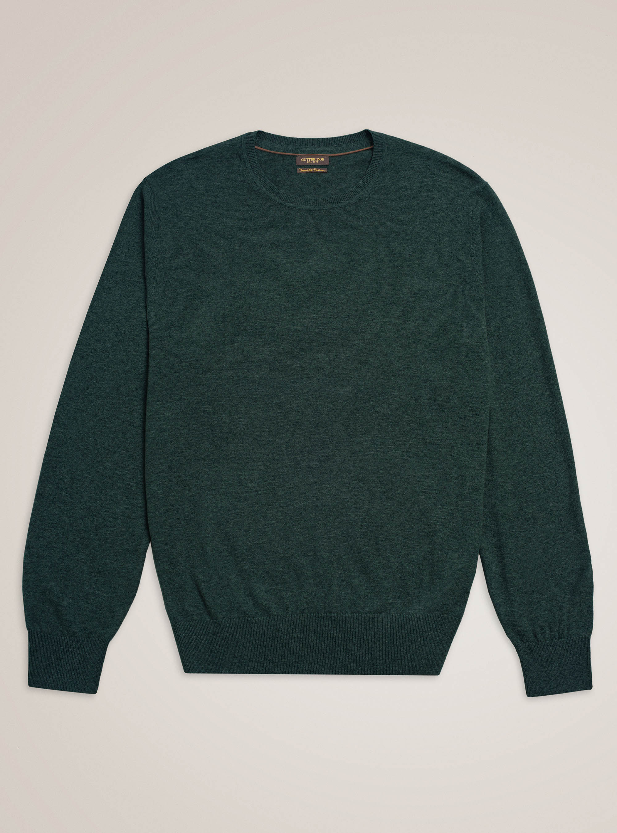 Maglia girocollo in cotone seta e cashmere, VERDE