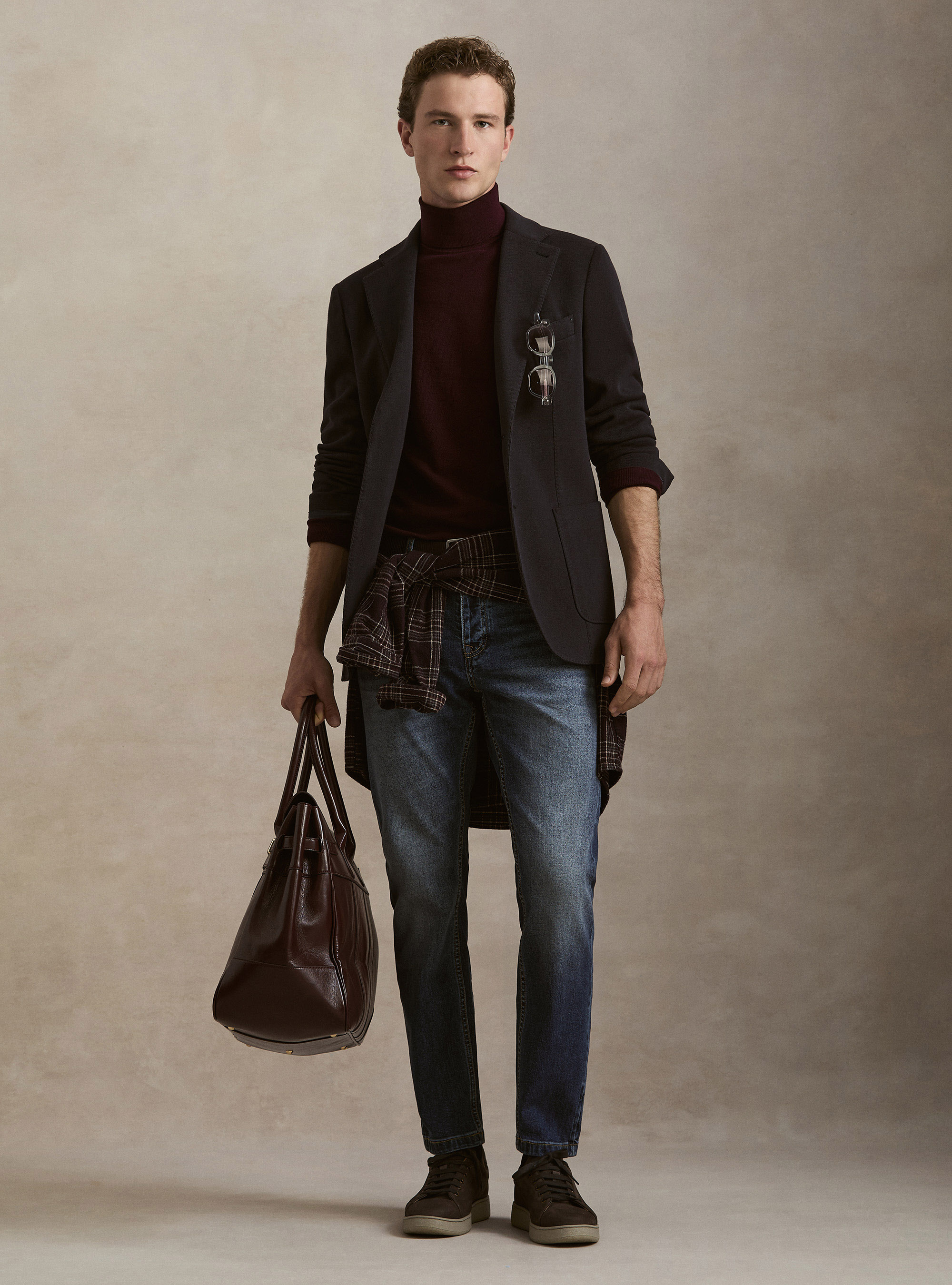 Cotton-Blend Jersey Blazer, NAVY BLUE