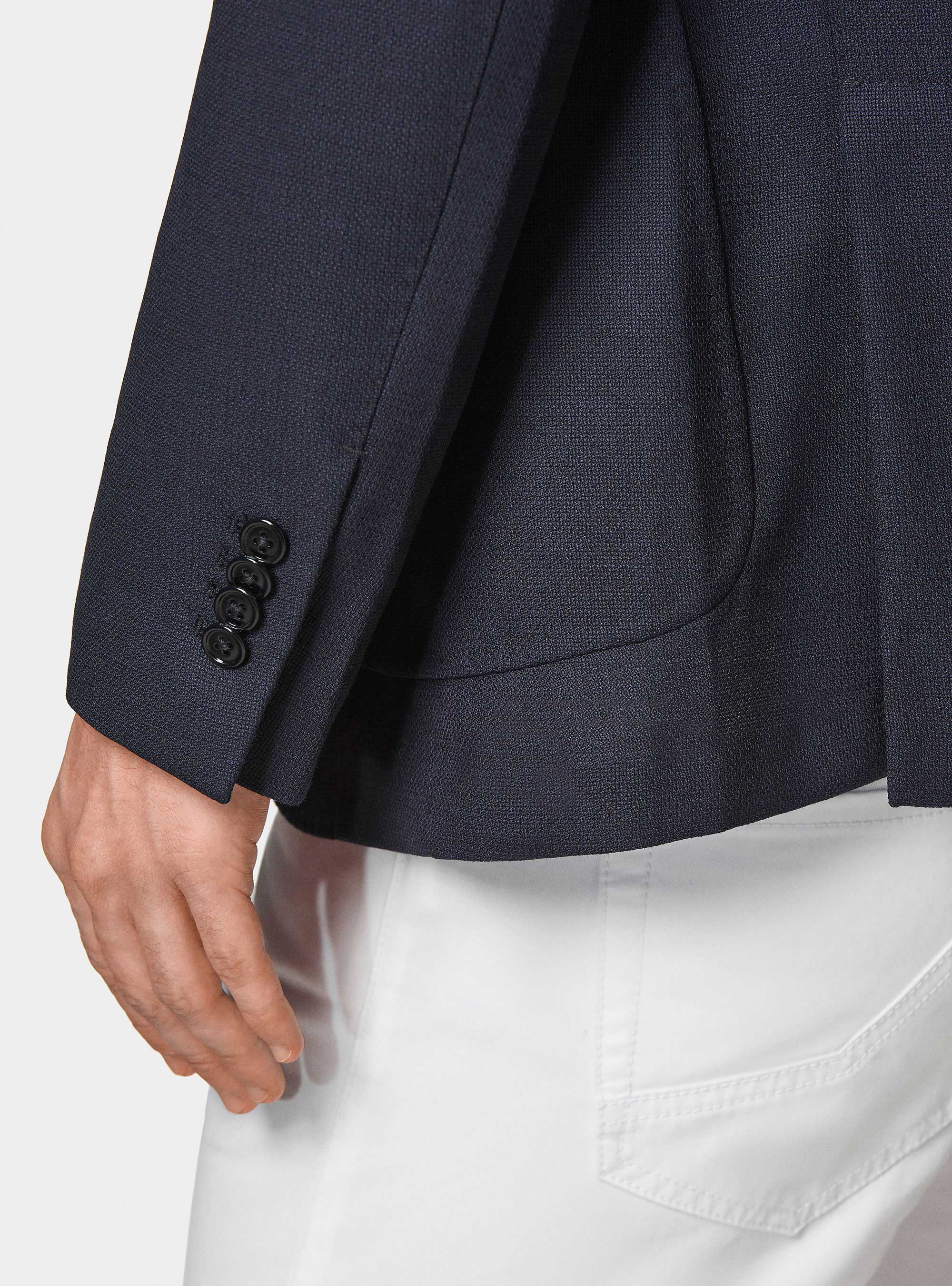 Micro-textured pure wool blazer, NAVY BLUE