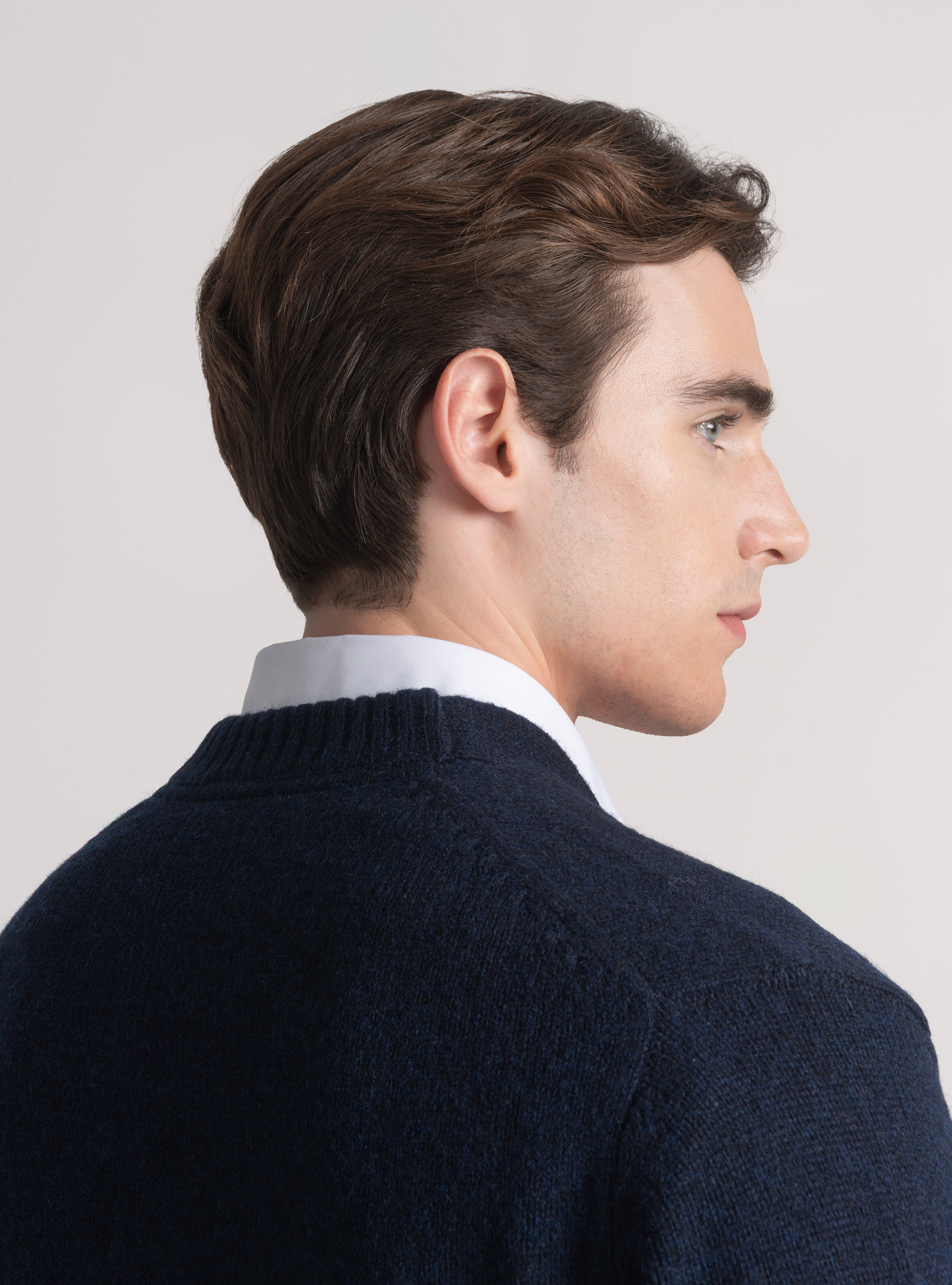 Shetland wool knit cardigan, NAVY BLUE