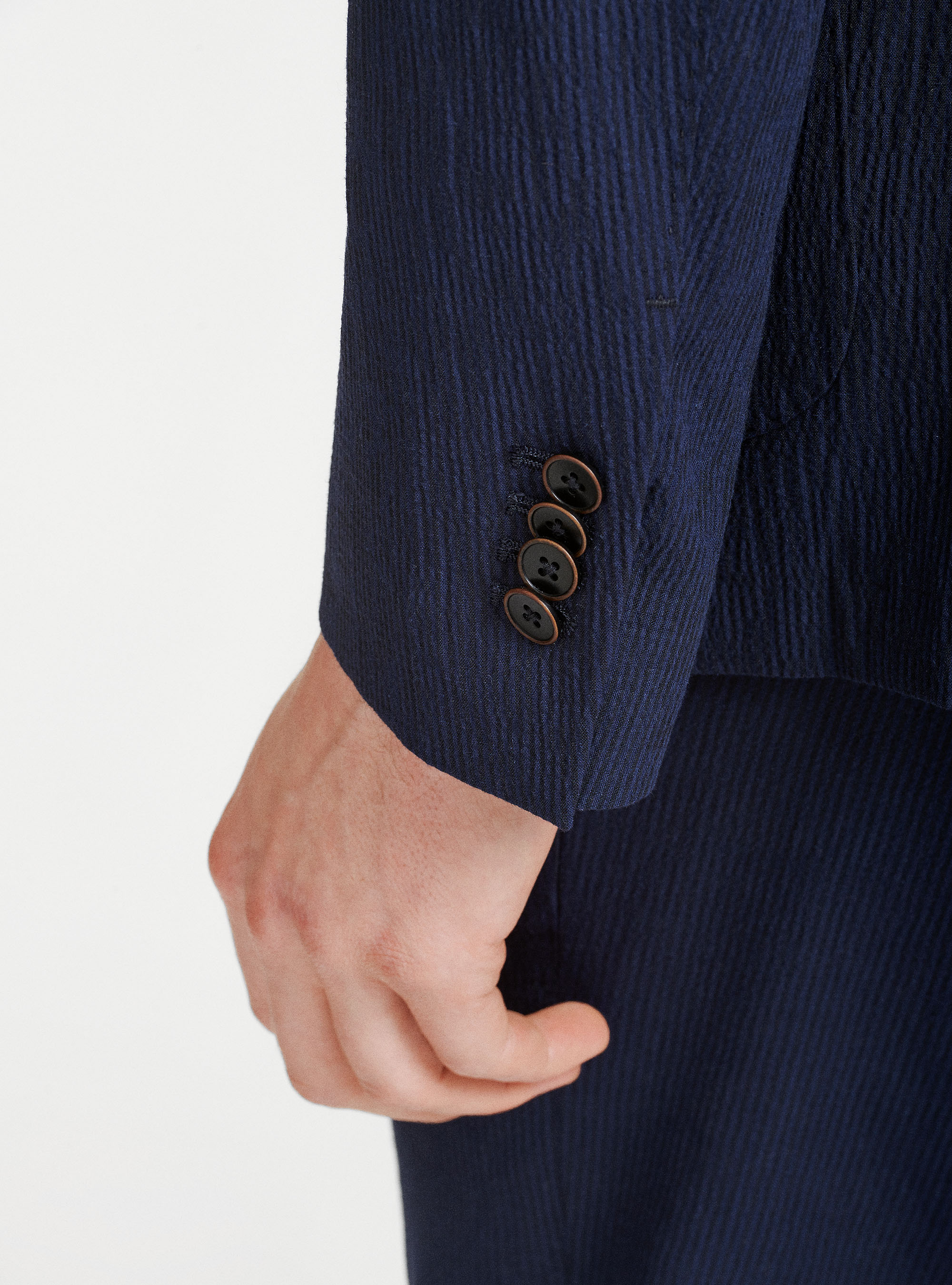 Giacca blue navy in seersucker rigato, BLU NAVY