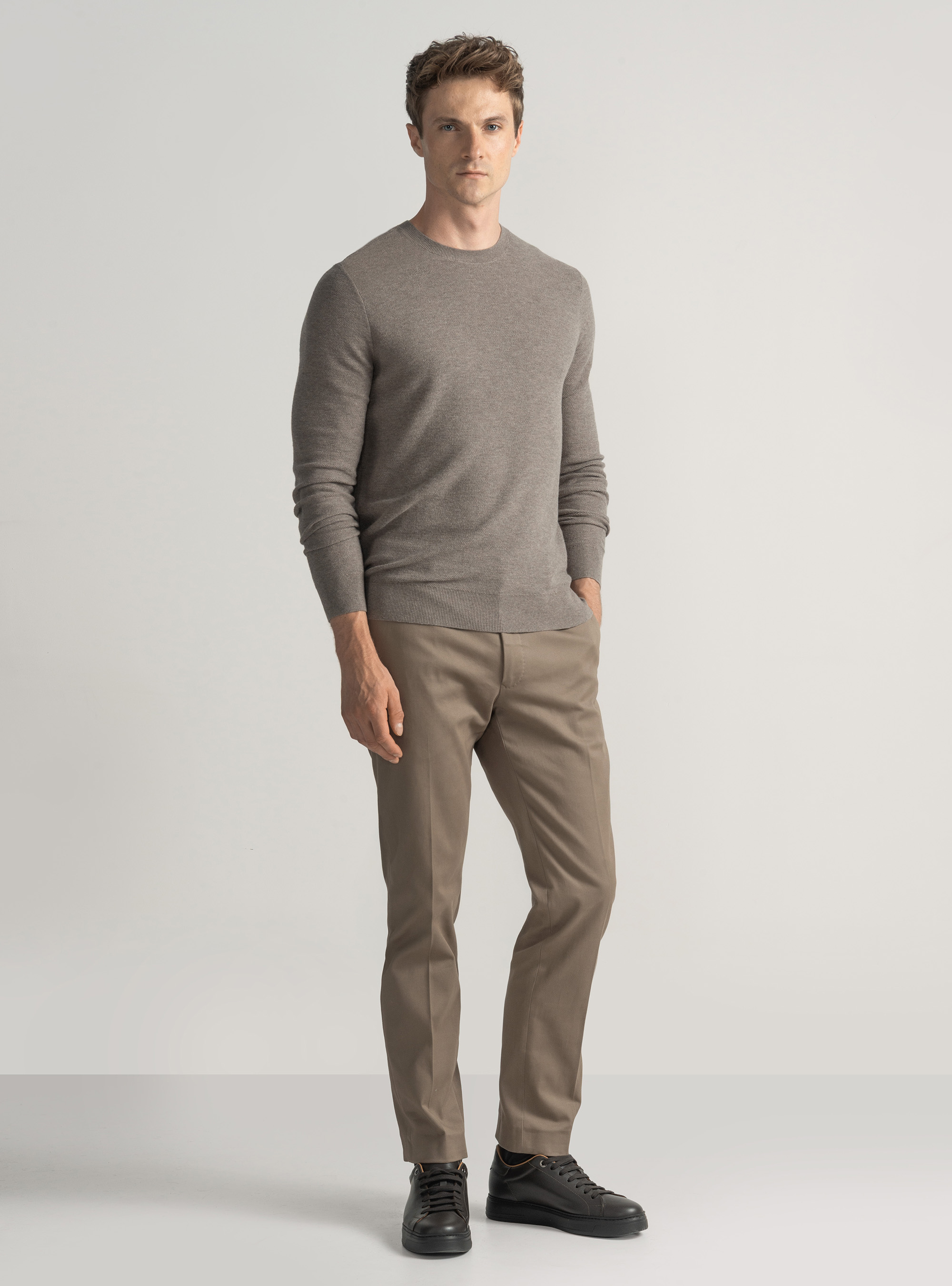 Trikot mit Rundhalsausschnitt aus Baumwolle und Kaschmir mit Wabenmuster, FANGO 0569C