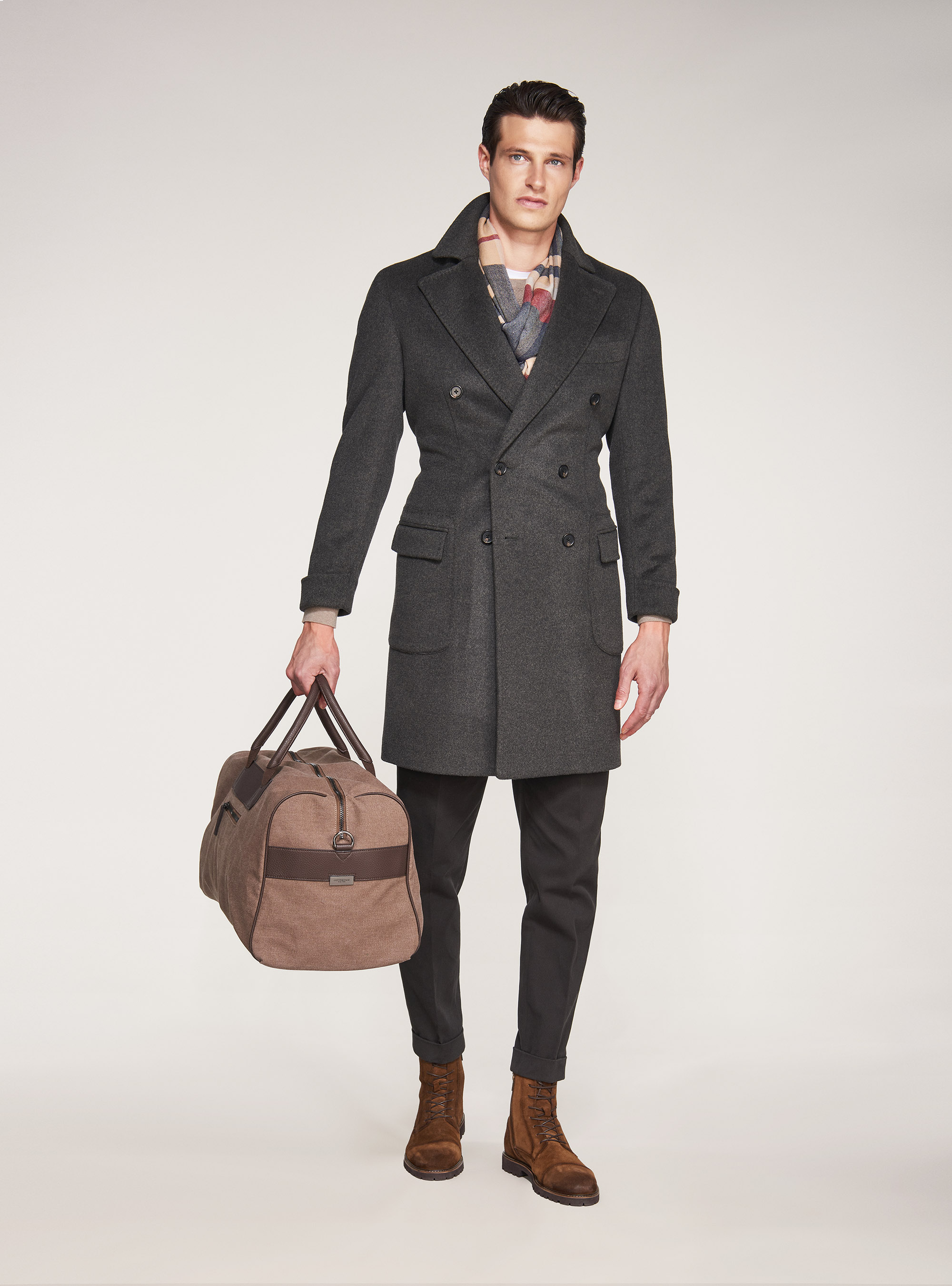 Abrigo de lana y cachemira de doble botonadura, VERDE