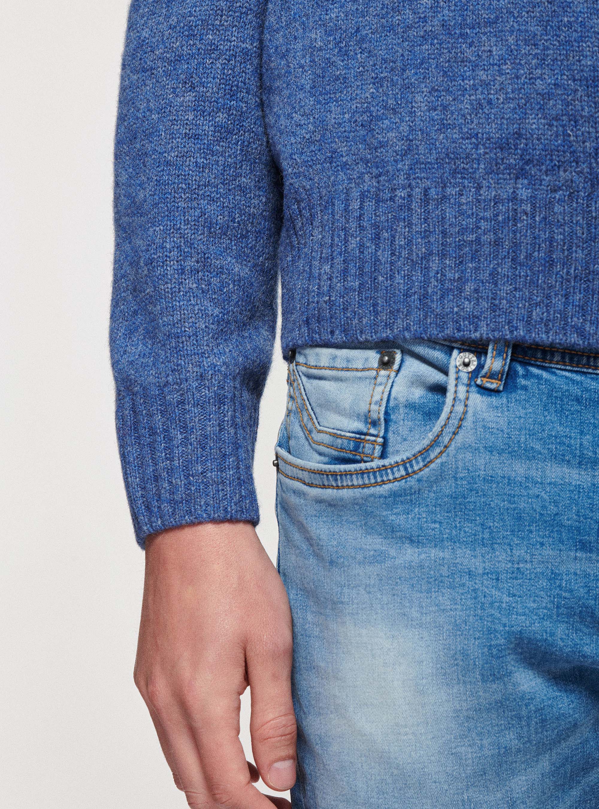 Pure Shetland wool sweater, 0243C DENIM