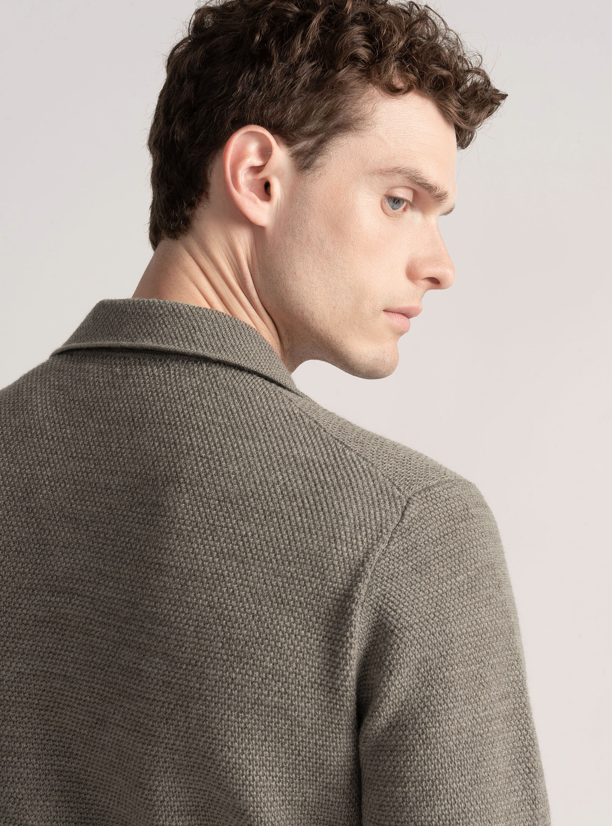 Giacca in maglia doppiopetto in lana merino, FANGO