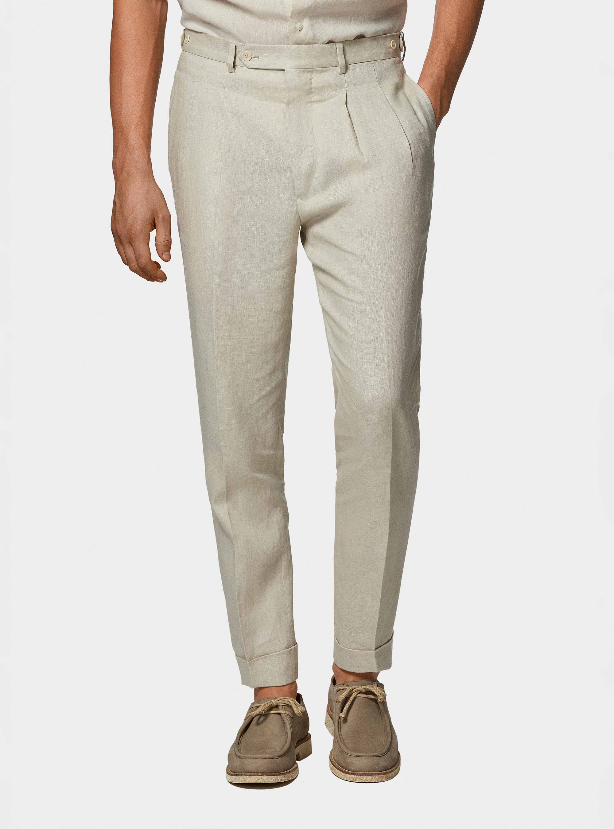 Pure linen double pleat trousers, ECRU