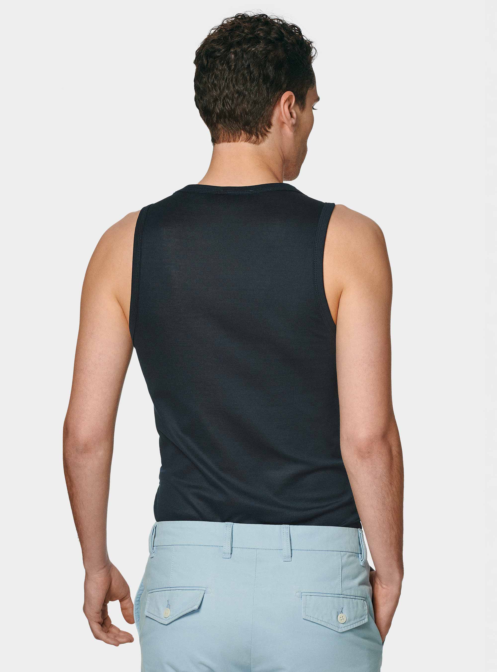 Camiseta de tirantes de hilo de algod&oacute;n, AZUL MARINO