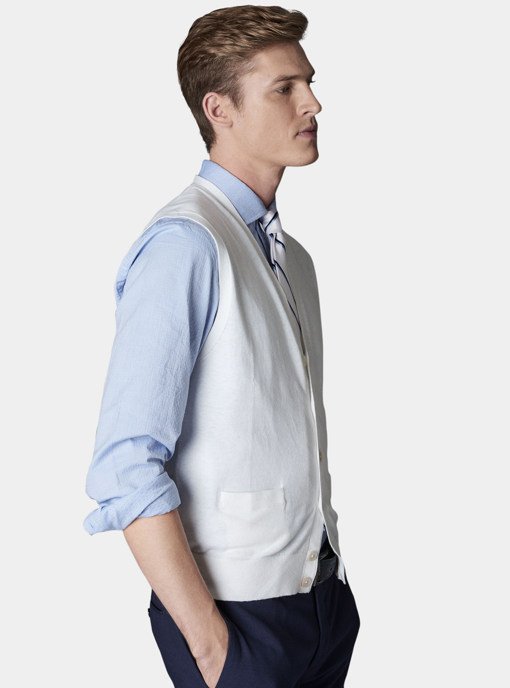 Gilet in maglia in cotone e lino, BIANCO