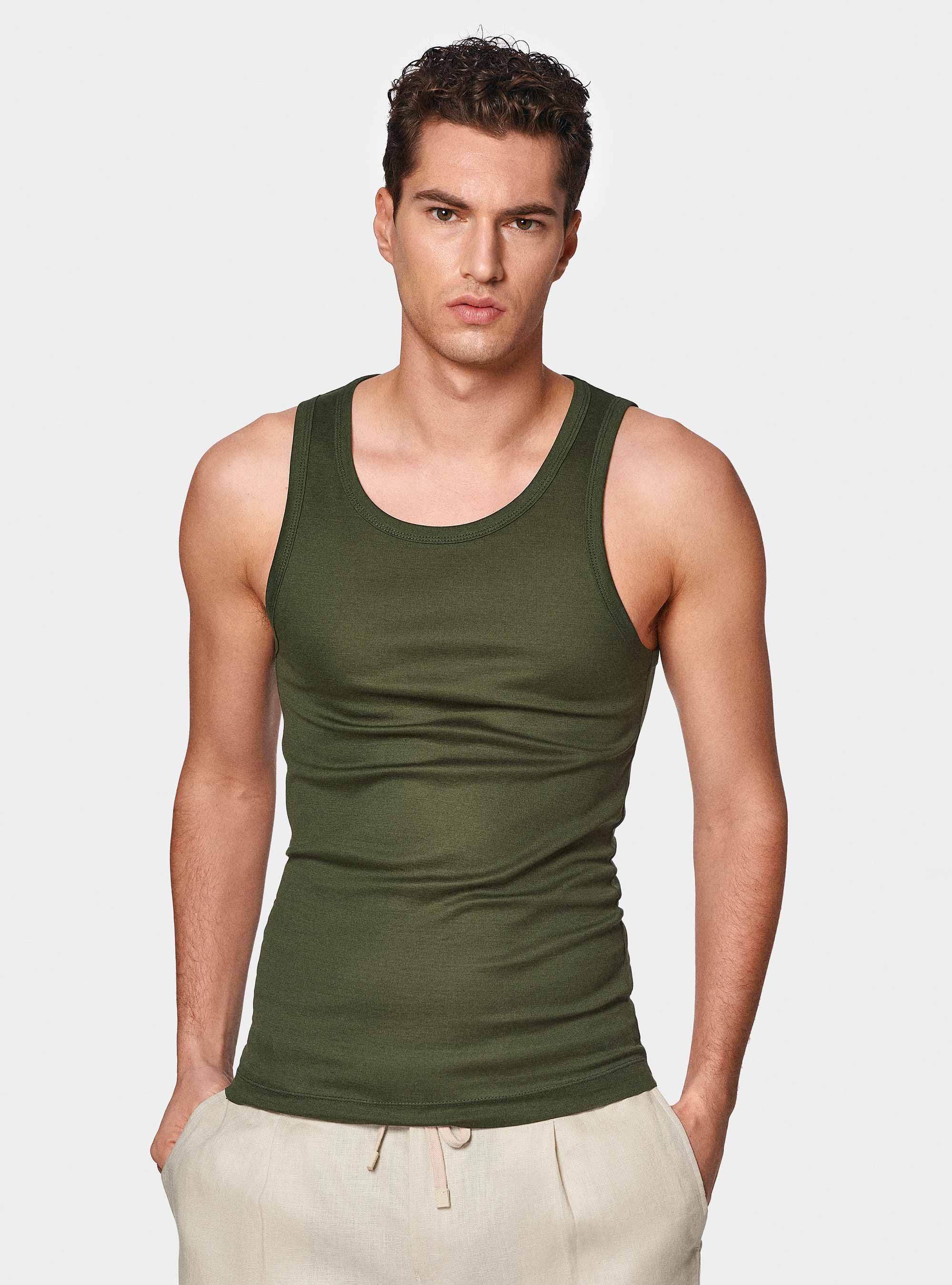 Cotton thread tank top, GREEN