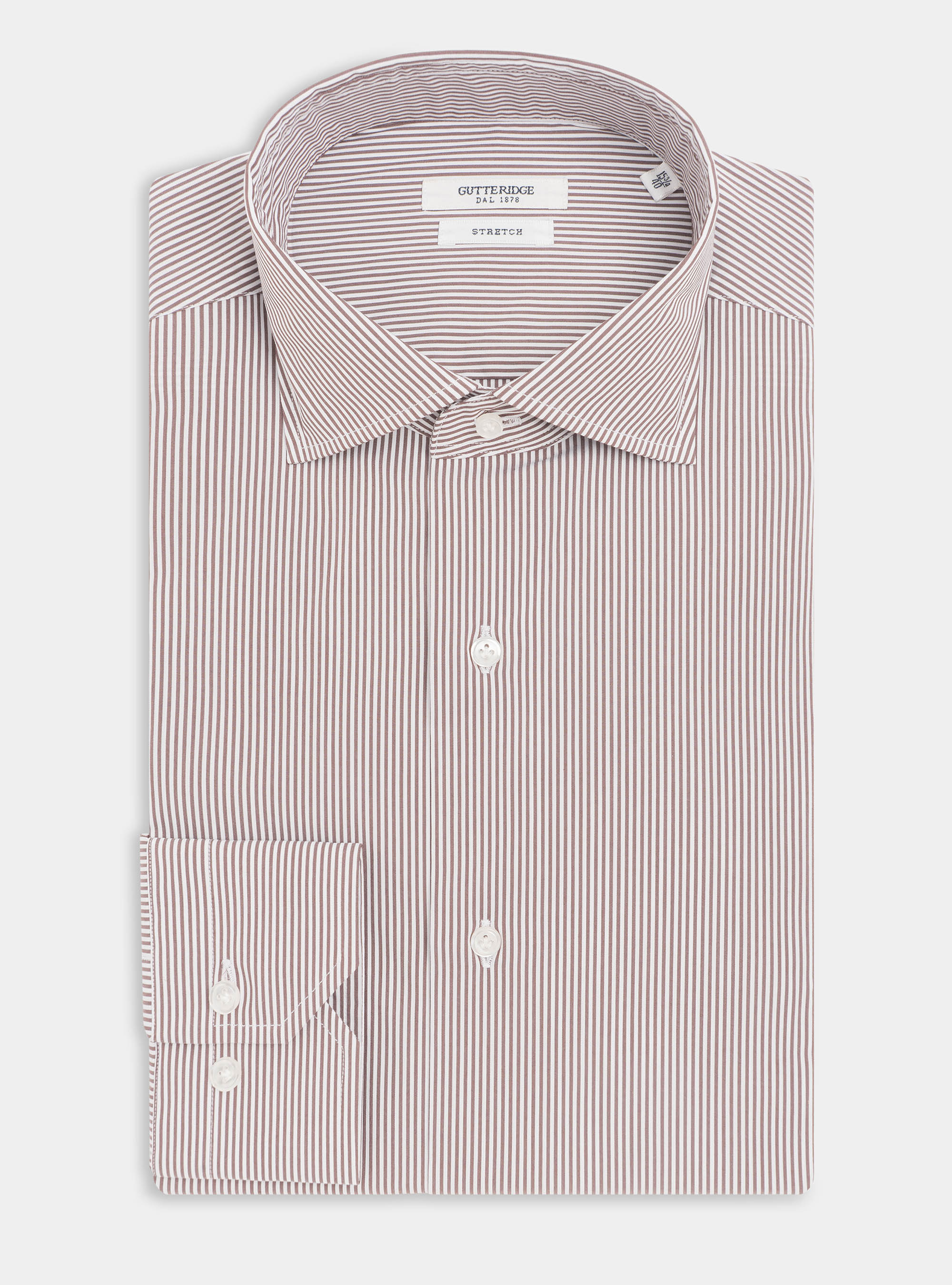 Camicia slim fit in popeline di cotone stretch rigato, MARRONE