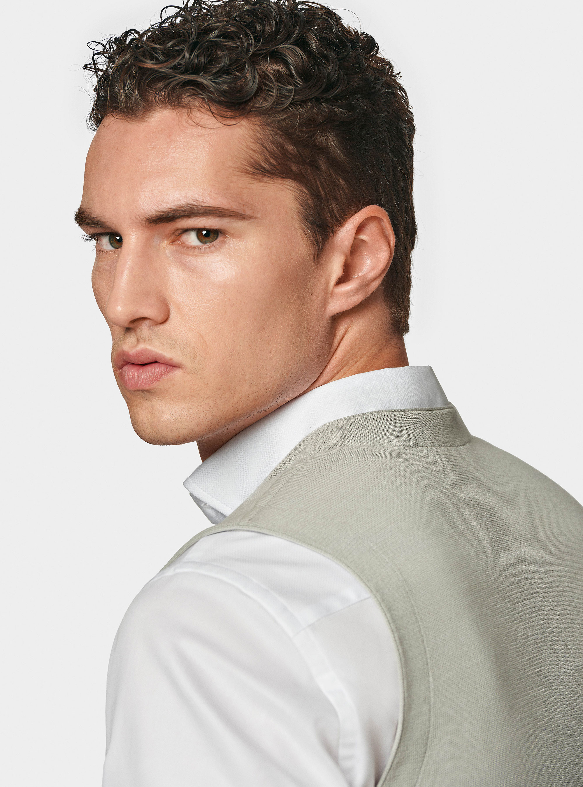 Gilet doppiopetto in maglia di cotone, PERLA 0178C