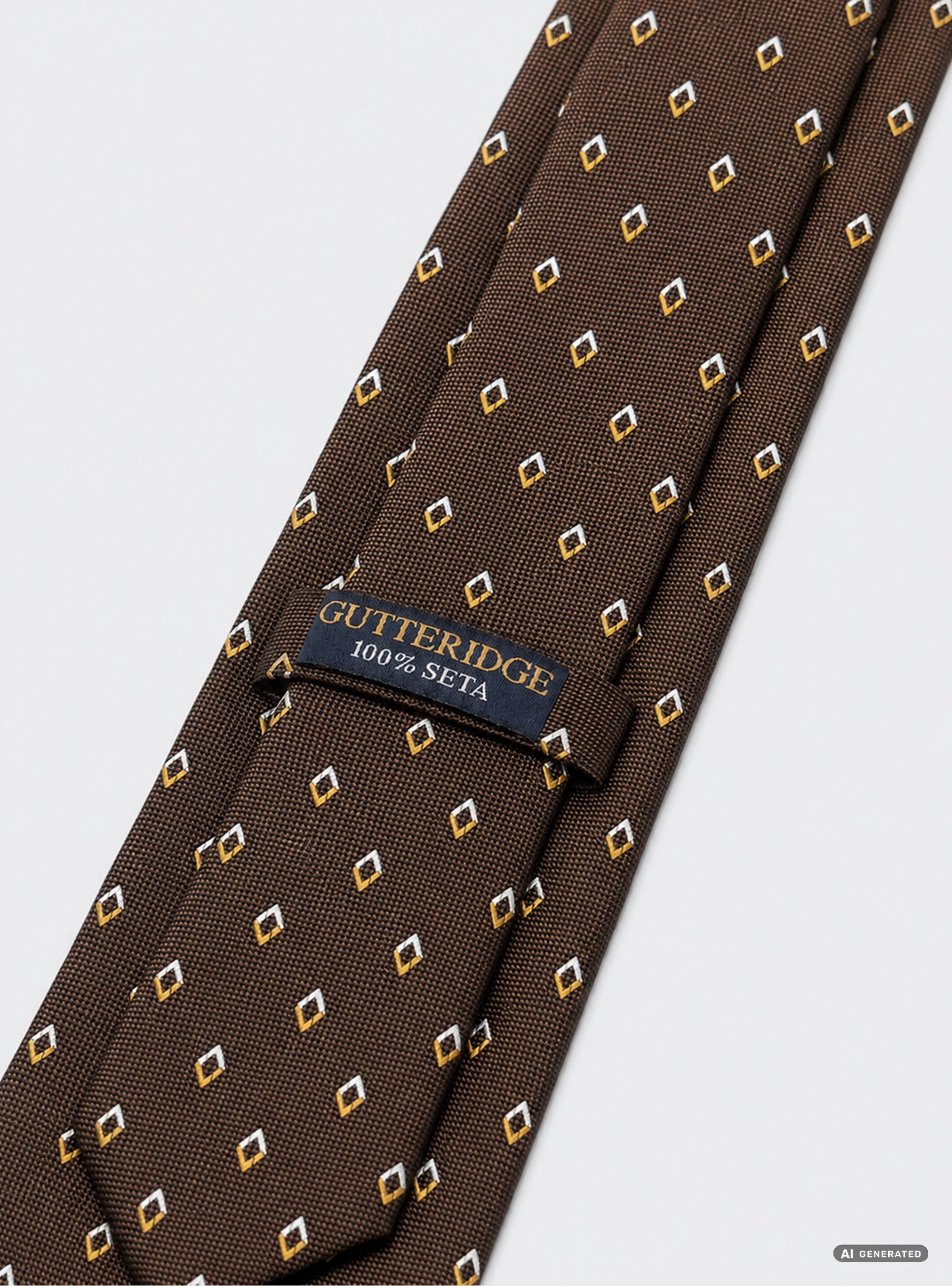 Cravatta in seta jacquard con microfantasia rombi, BROWN