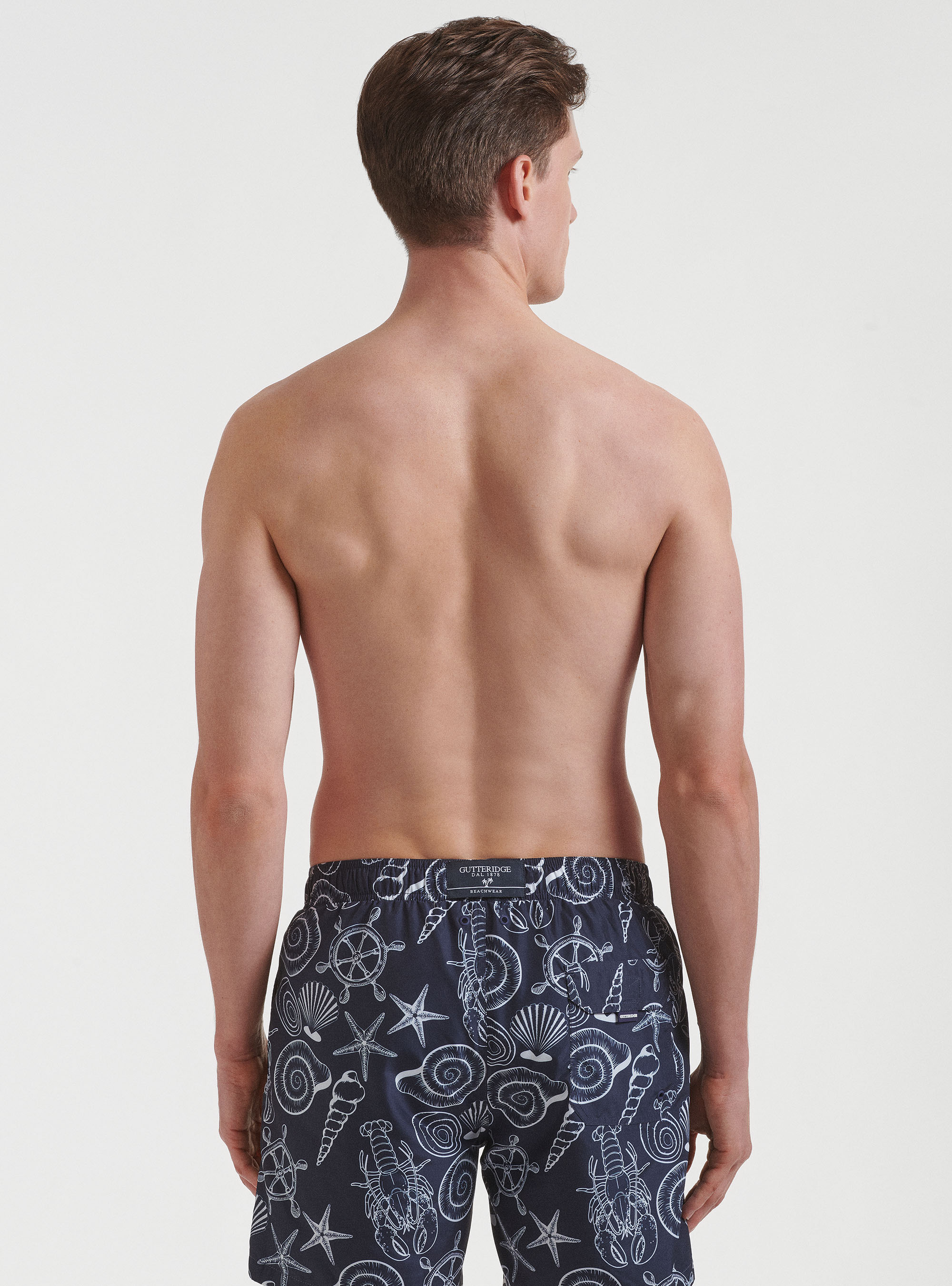 Maillot de bain blanc &agrave; motifs marins, BLEU MARINE