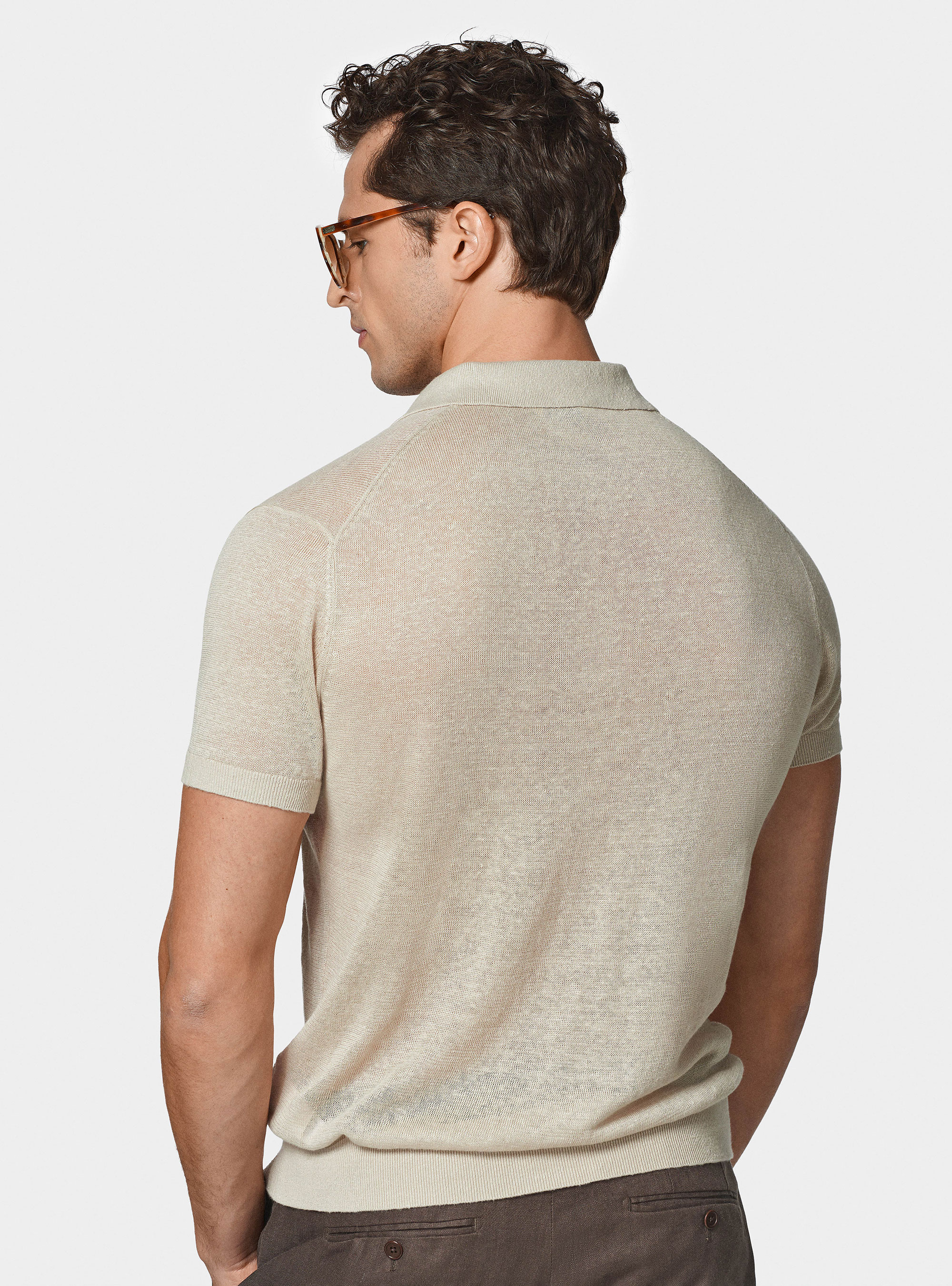 Polo in maglia senza bottoni in puro lino, ECRU