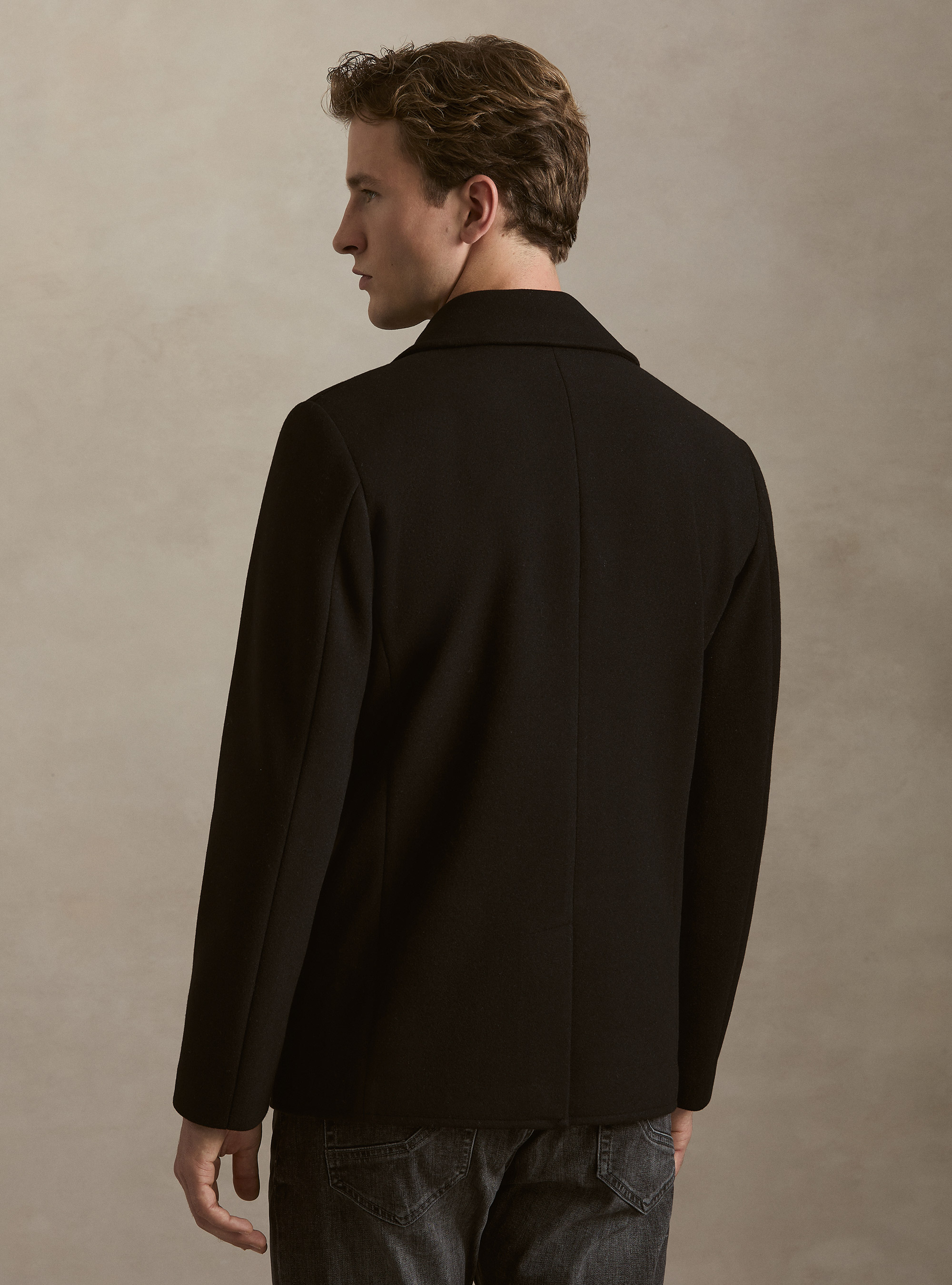 Peacoat doppiopetto tinta unita, BLACK
