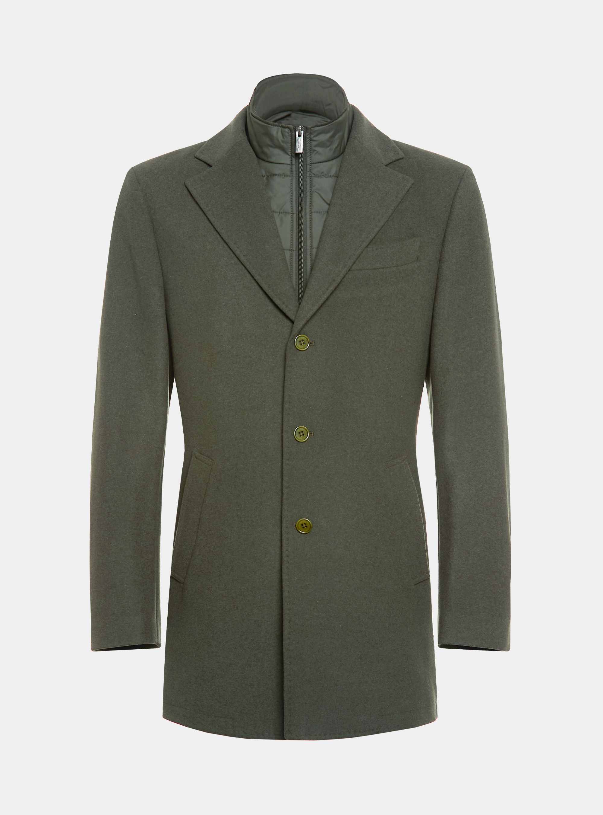 Cappotto in misto lana con pettorina, VERDE