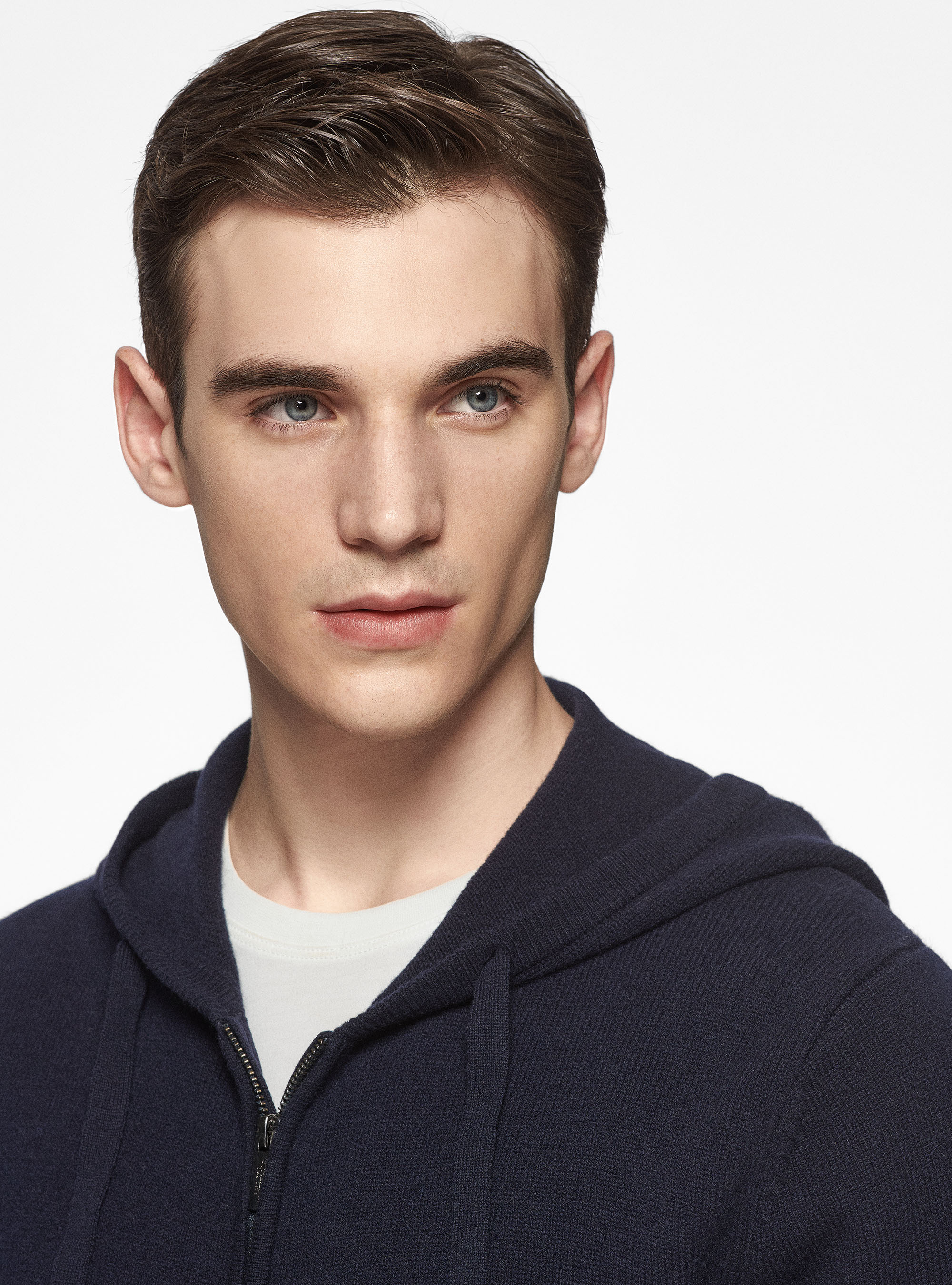 Cardigan in maglia con cappuccio in lana merino, BLU NAVY