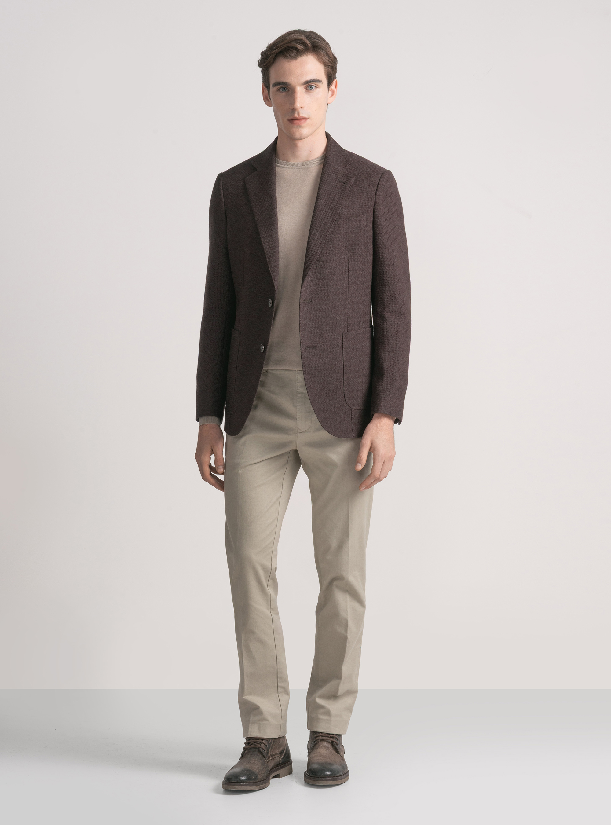 Giacca giro inglese in lana e cotone, MARRONE