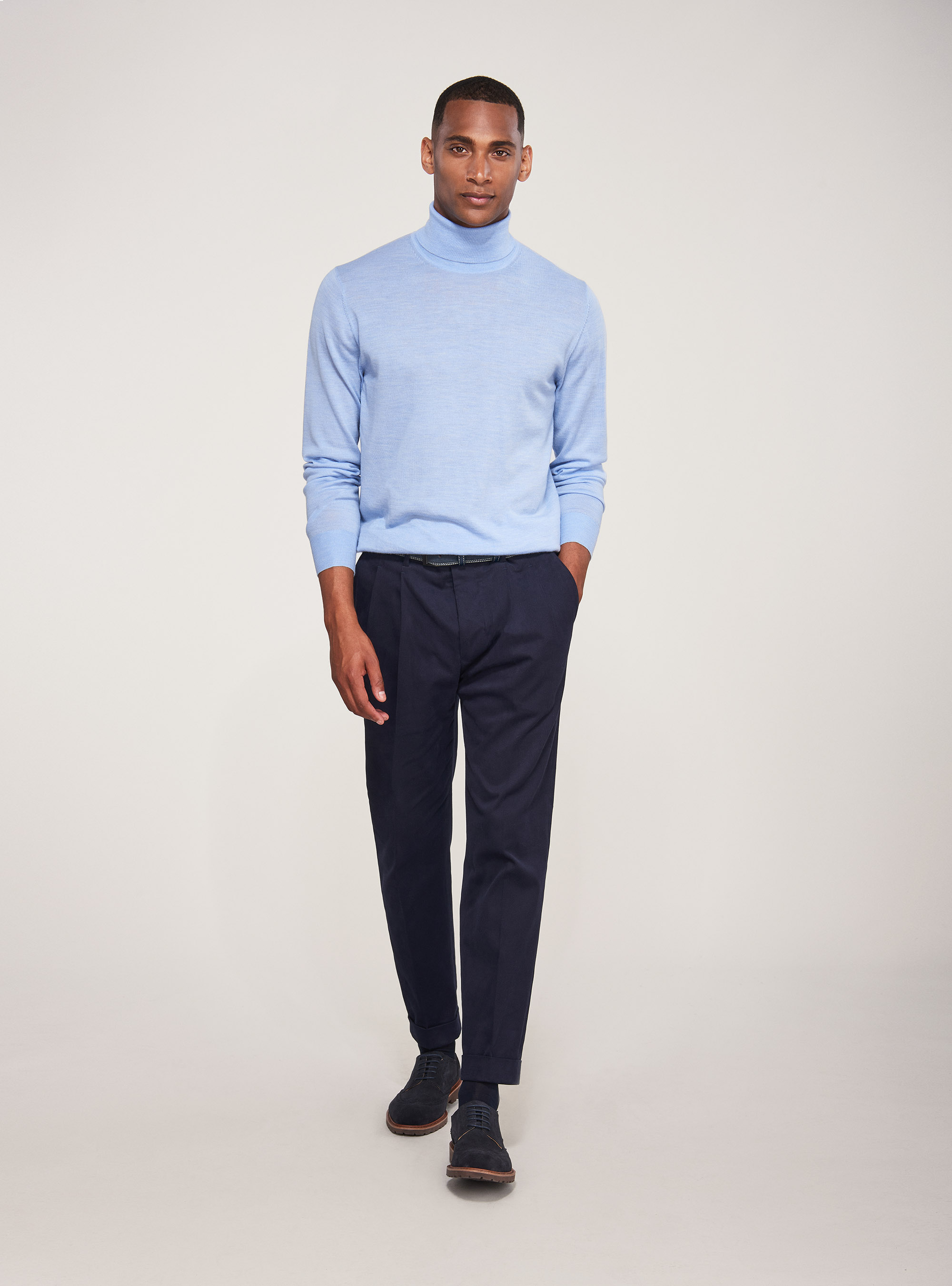 Pantaloni in cotone stretch smerigliato, BLU NAVY