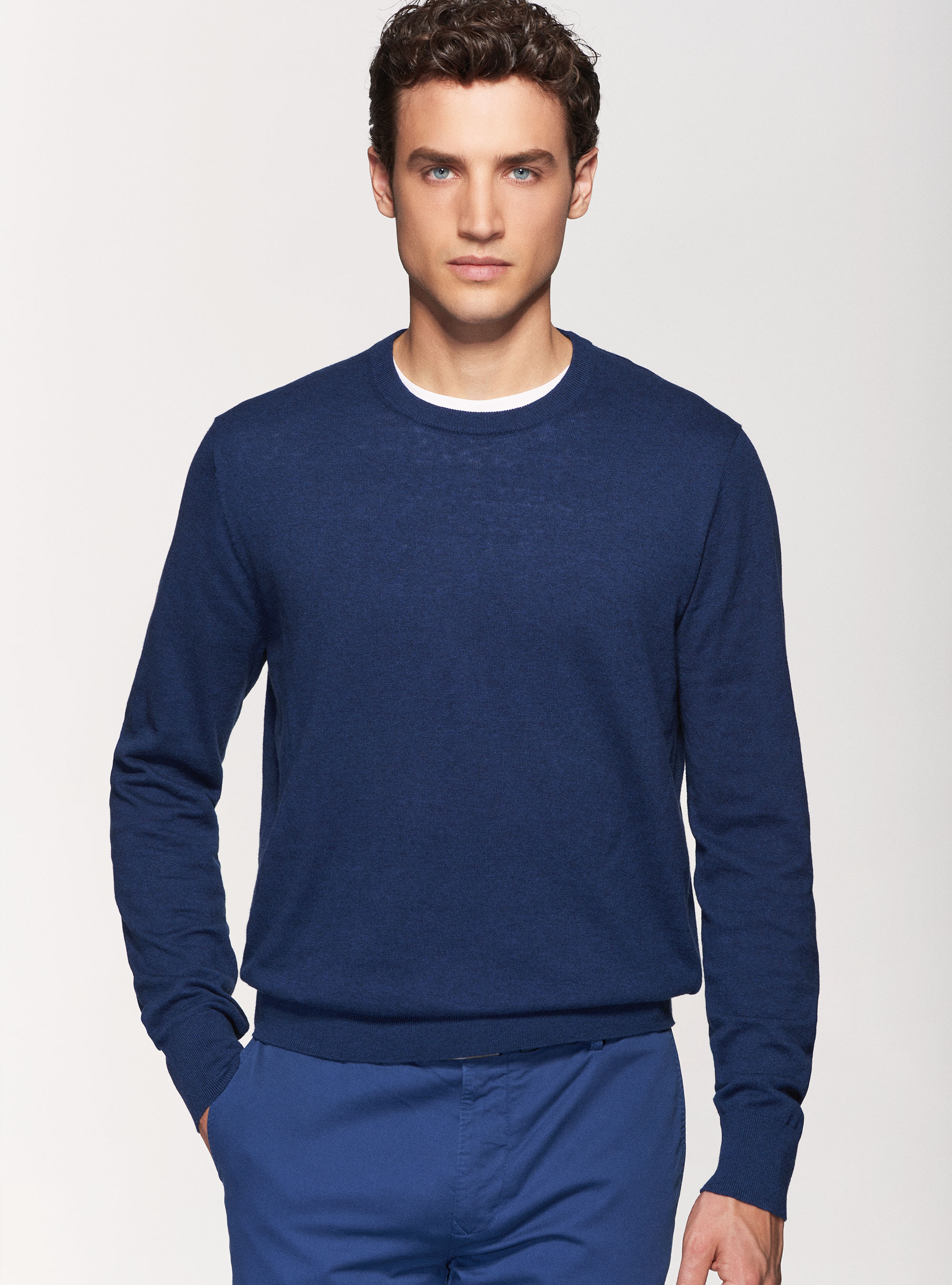 Maglia girocollo in cotone seta e cashmere, INCHIOSTRO