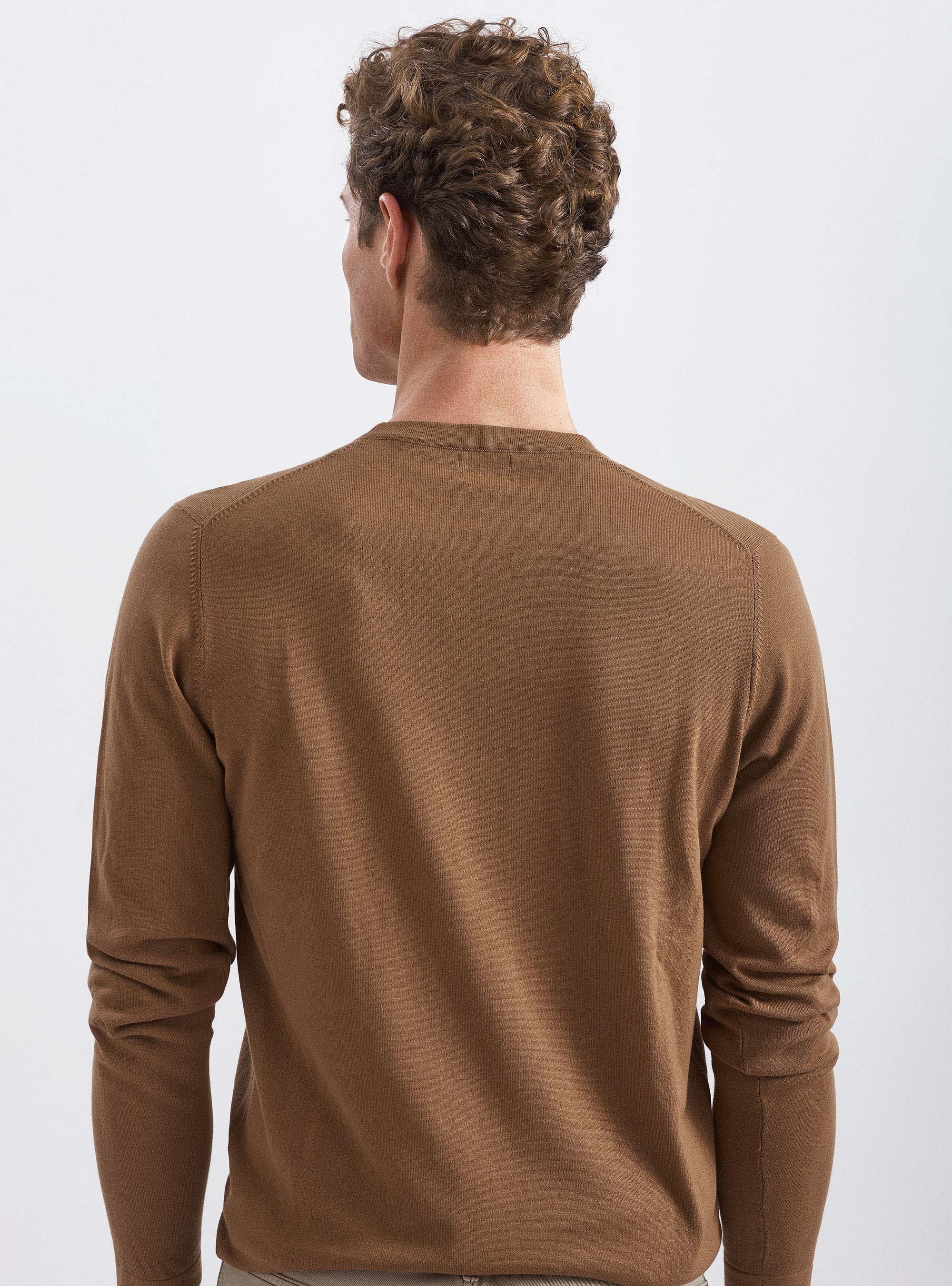 Crew-neck cotton crepe sweater, TORTORA 0542C